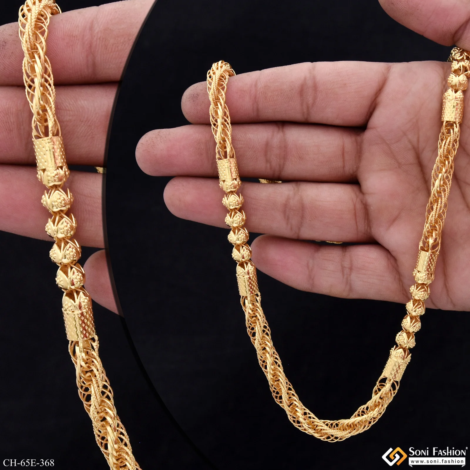 1 Gram Gold Plated Latest Design Rajwadi Chain for Men - Style E368 - Image 3