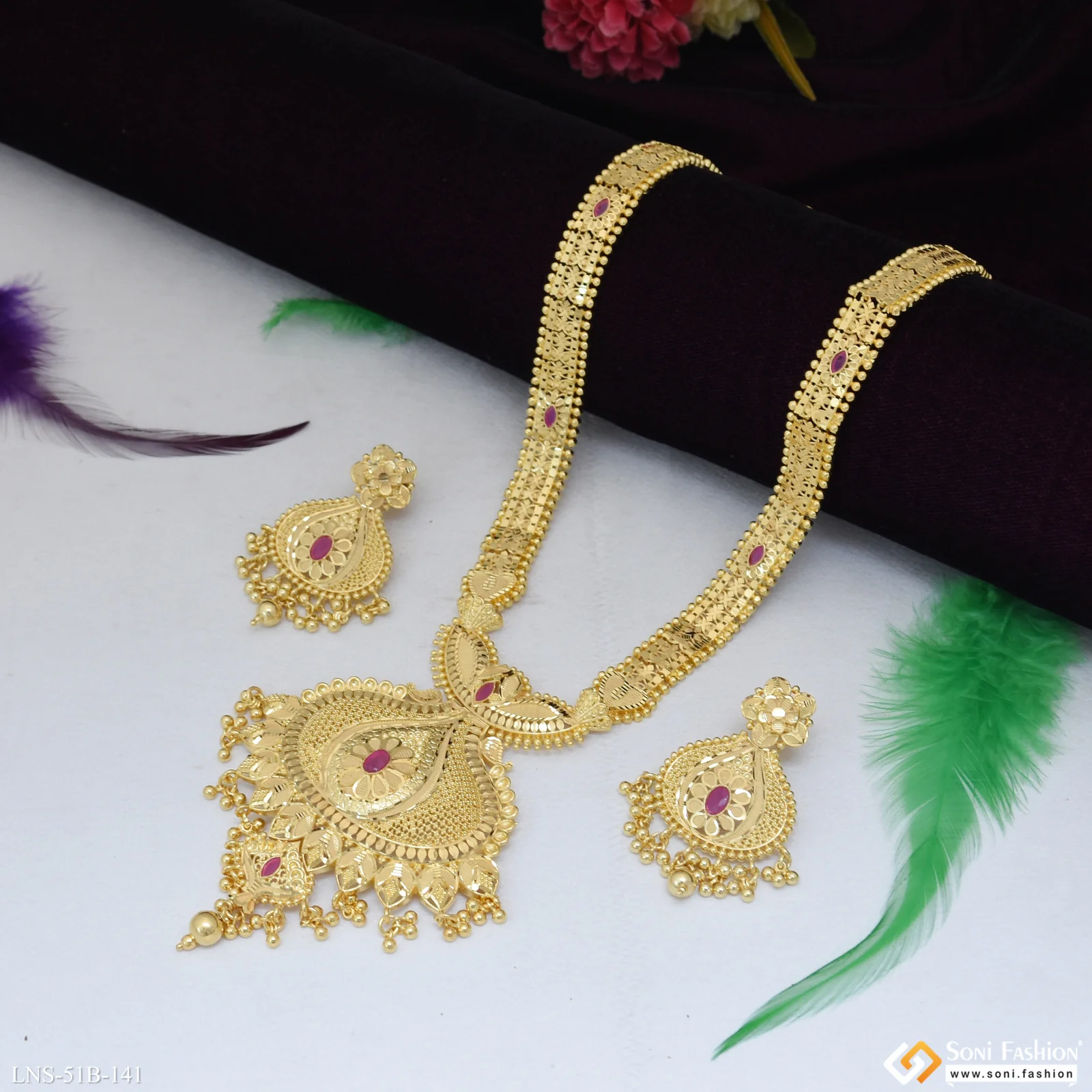 1 Gram Gold Plated Latest Design Rani Haar Necklace Set for Women - Style B141 - Image 4