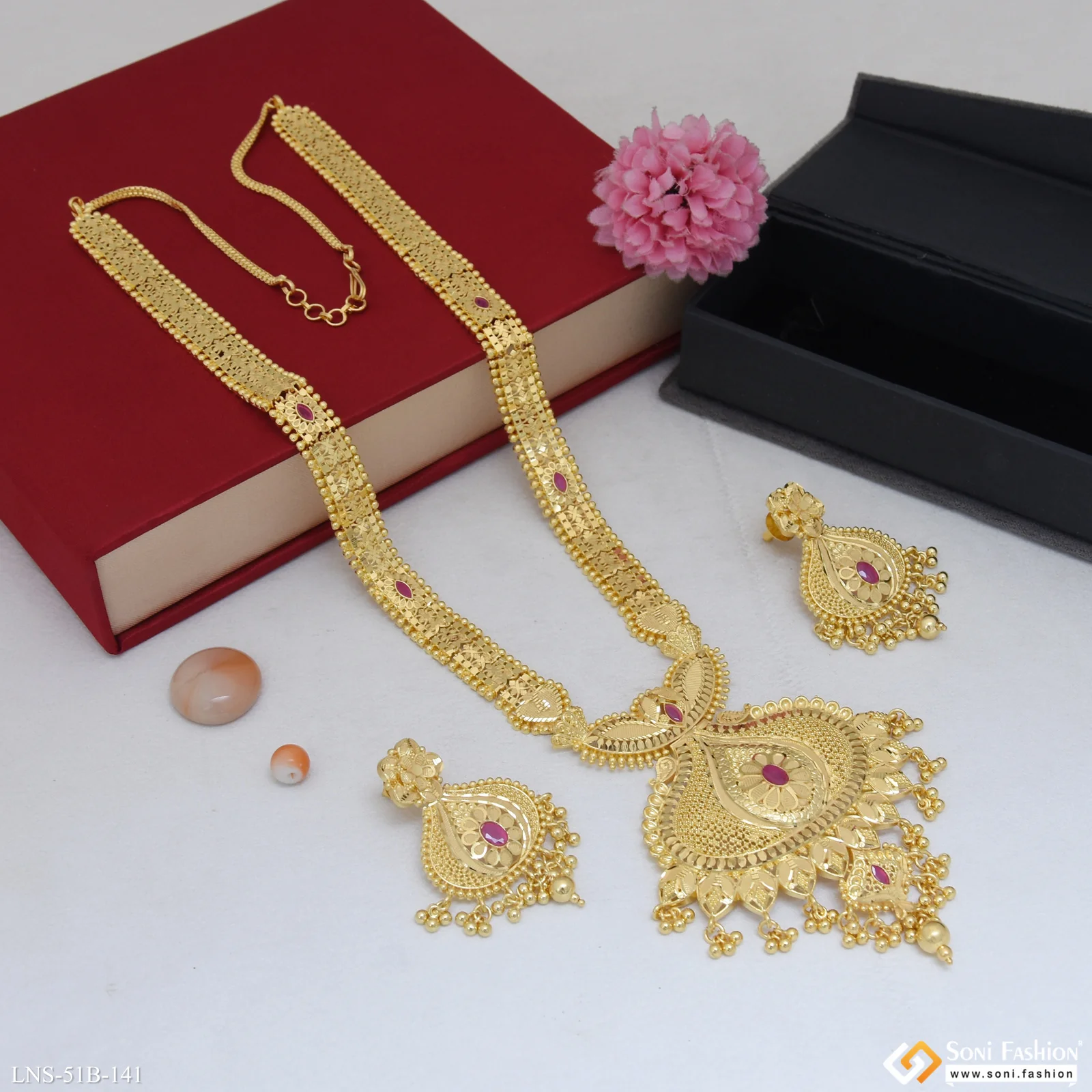 1 Gram Gold Plated Latest Design Rani Haar Necklace Set for Women - Style B141 - Image 5