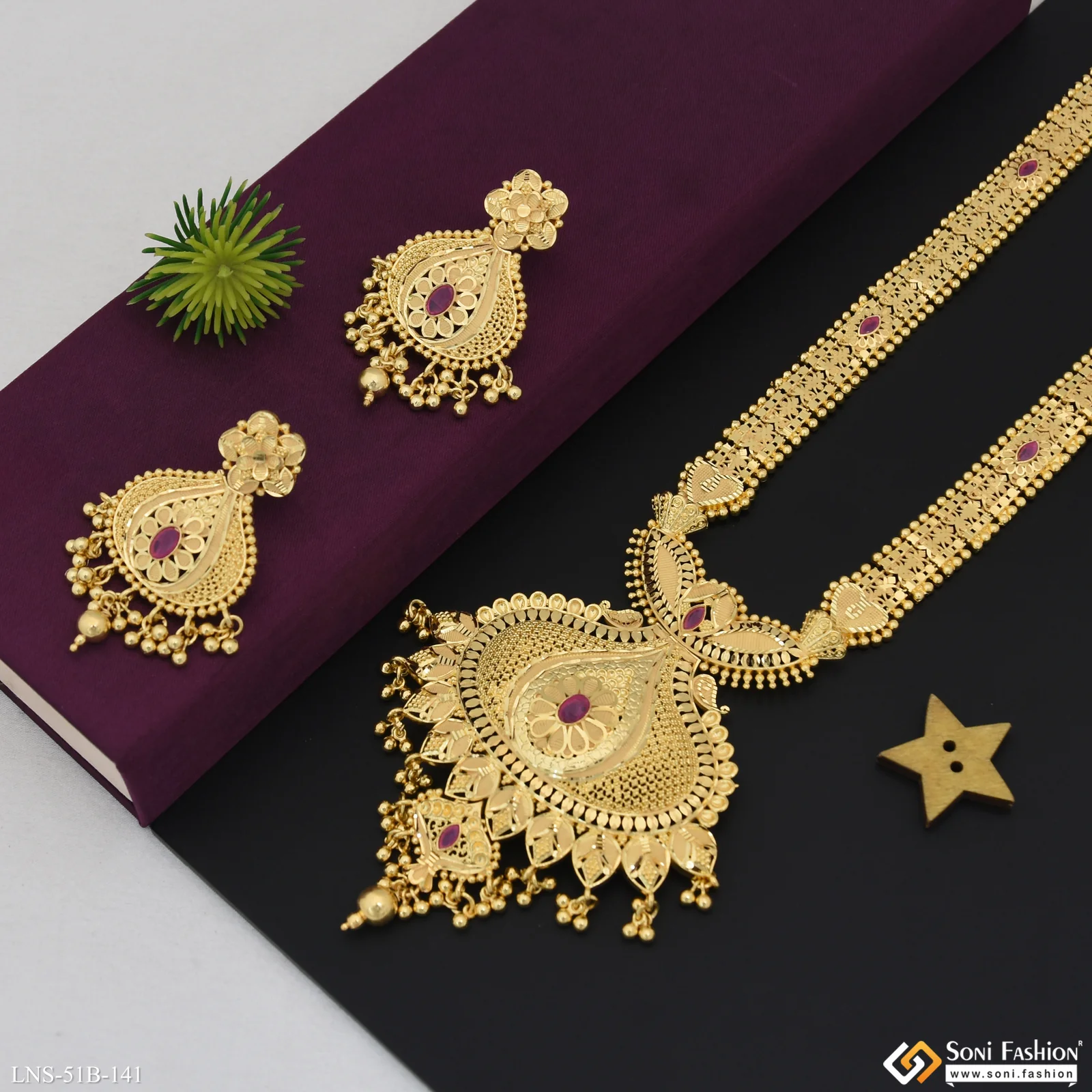 1 Gram Gold Plated Latest Design Rani Haar Necklace Set for Women - Style B141 - Image 6