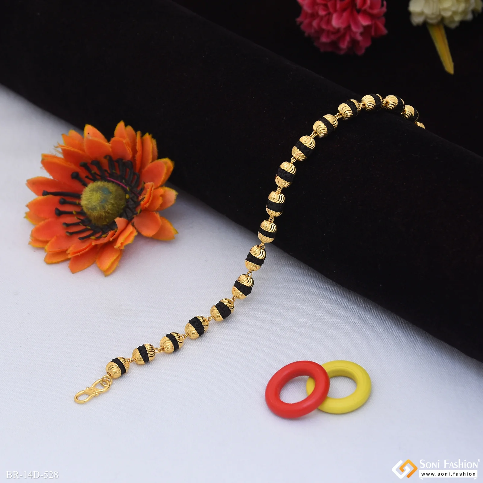 1 Gram Gold Plated Latest Design Rudraksha Bracelet for Men - Style D528 - Image 3