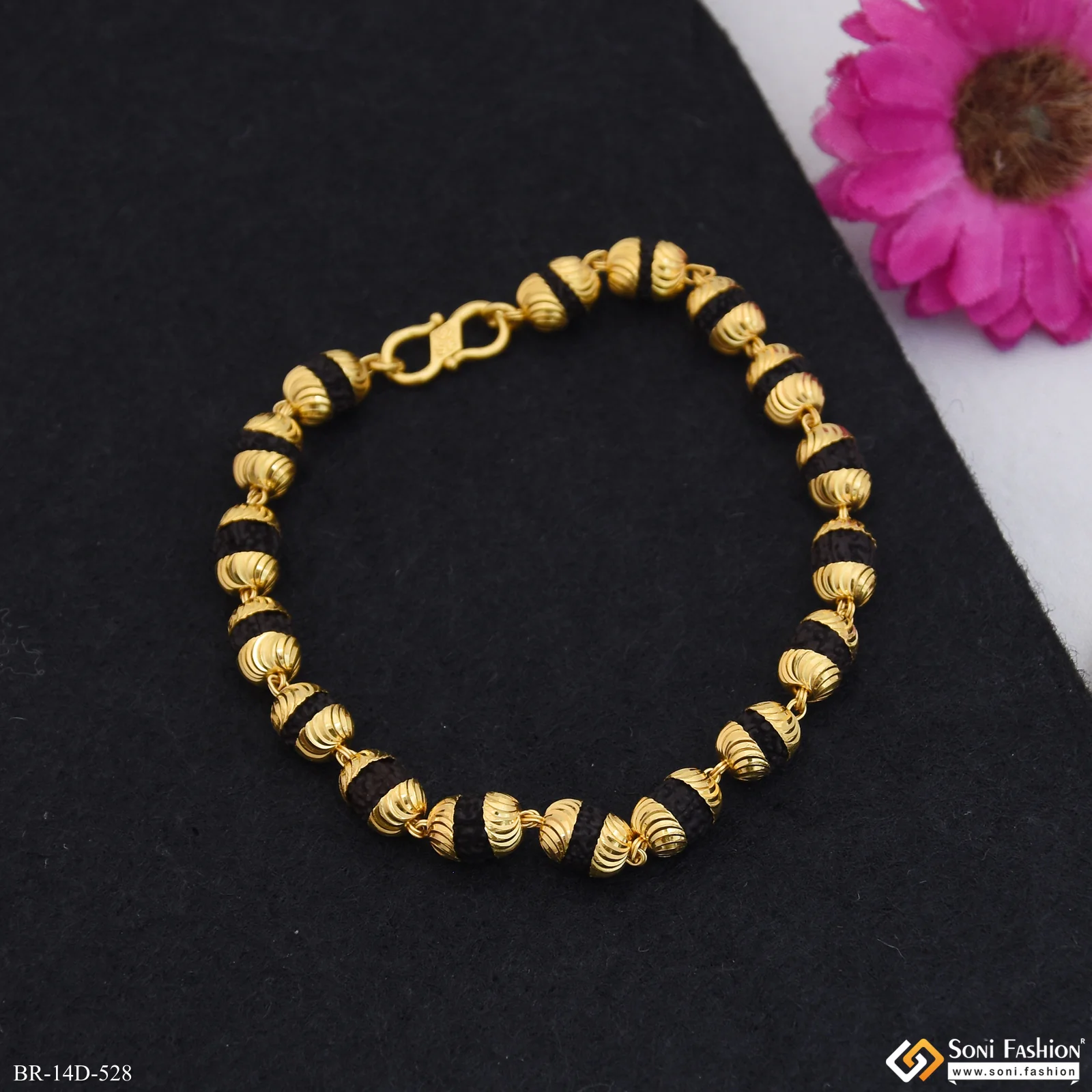 1 Gram Gold Plated Latest Design Rudraksha Bracelet for Men - Style D528 - Image 4