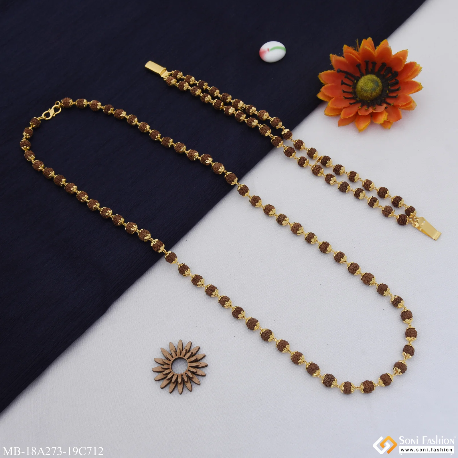 1 Gram Gold Plated Latest Design Rudraksha Mala with Bracelet for Men (MB-A273-C712) - Image 3