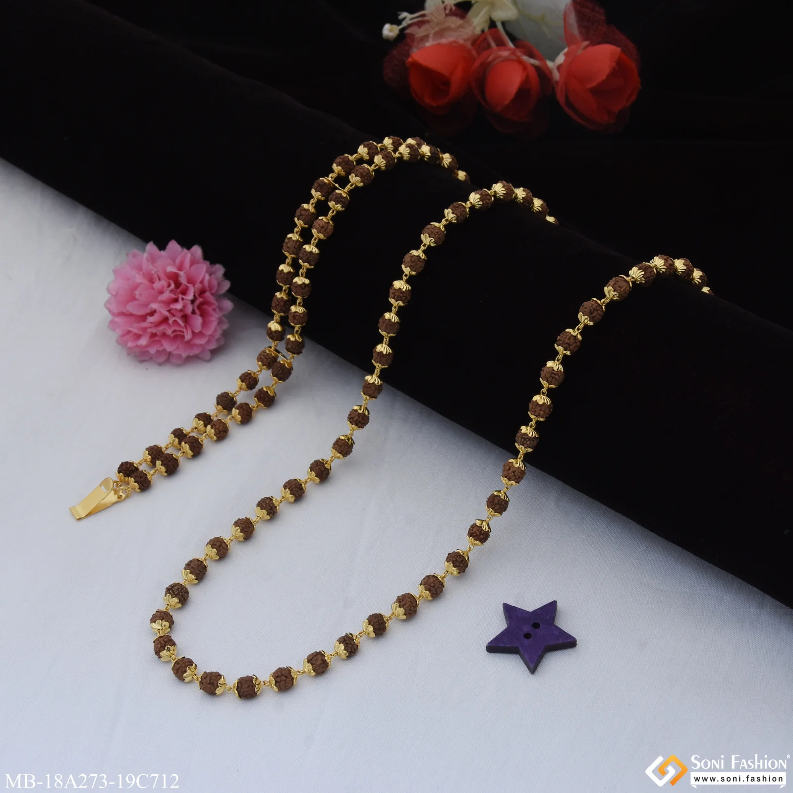 1 Gram Gold Plated Latest Design Rudraksha Mala with Bracelet for Men (MB-A273-C712) - Image 4