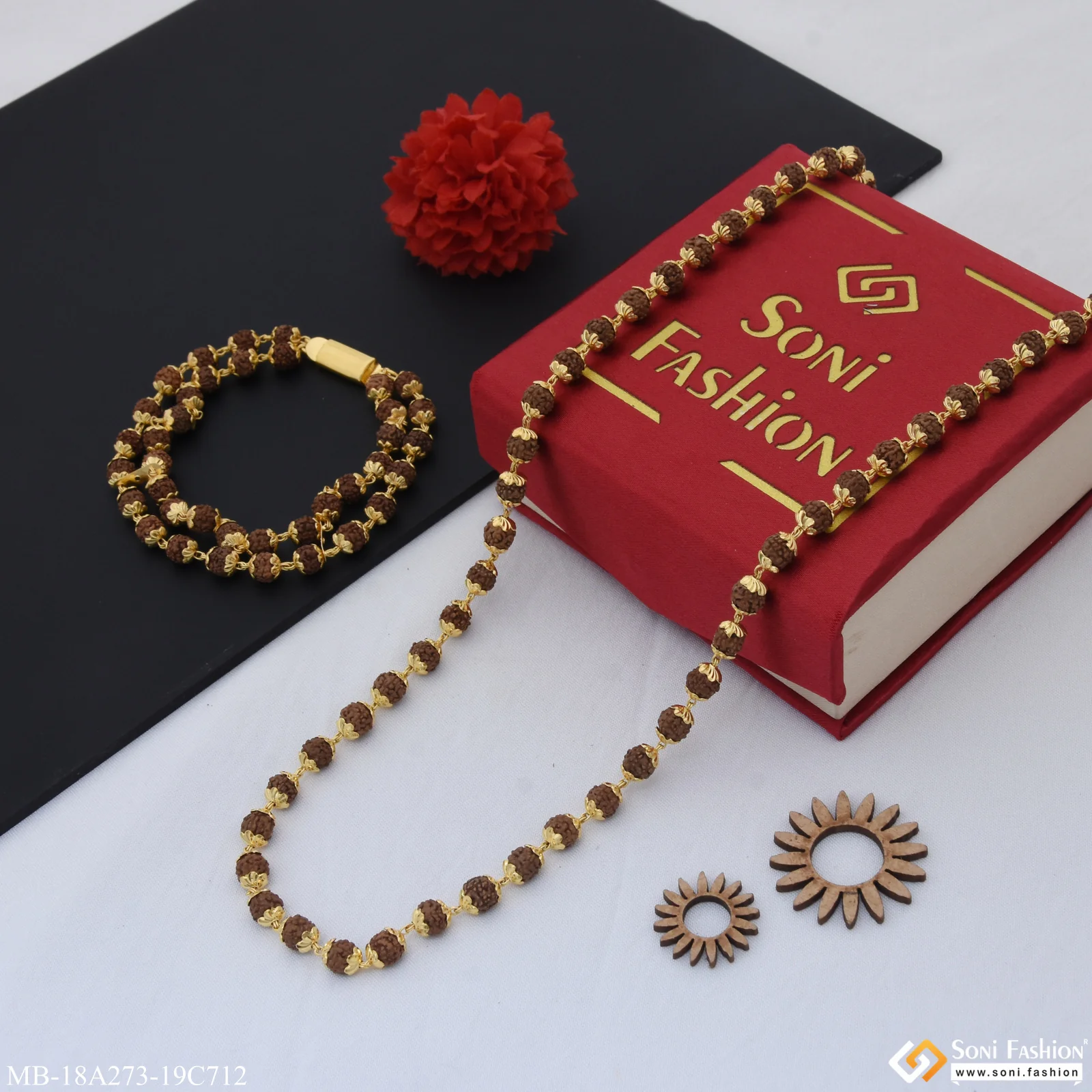 1 Gram Gold Plated Latest Design Rudraksha Mala with Bracelet for Men (MB-A273-C712) - Image 5