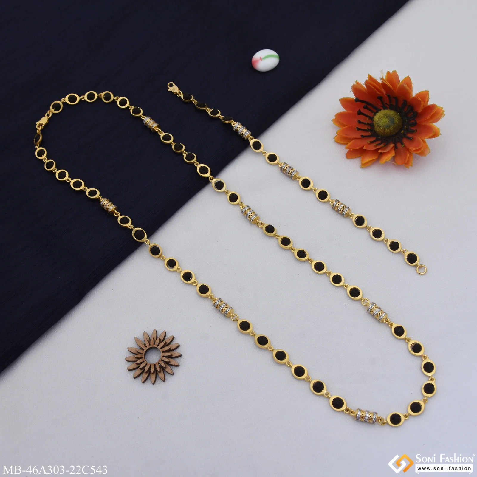 1 Gram Gold Plated Latest Design Rudraksha Mala with Bracelet for Men (MB-A303-C543) - Image 3