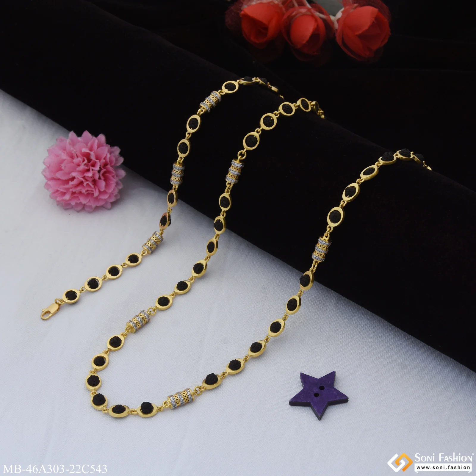 1 Gram Gold Plated Latest Design Rudraksha Mala with Bracelet for Men (MB-A303-C543) - Image 4