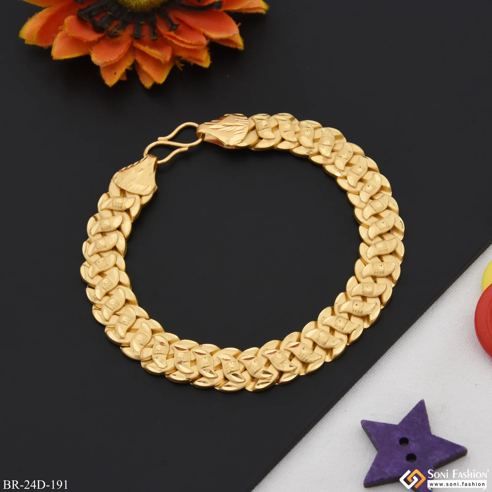 1 Gram Gold Plated Leaf Awesome Design Pokal Bracelet for Men - Style D191 - Image 2