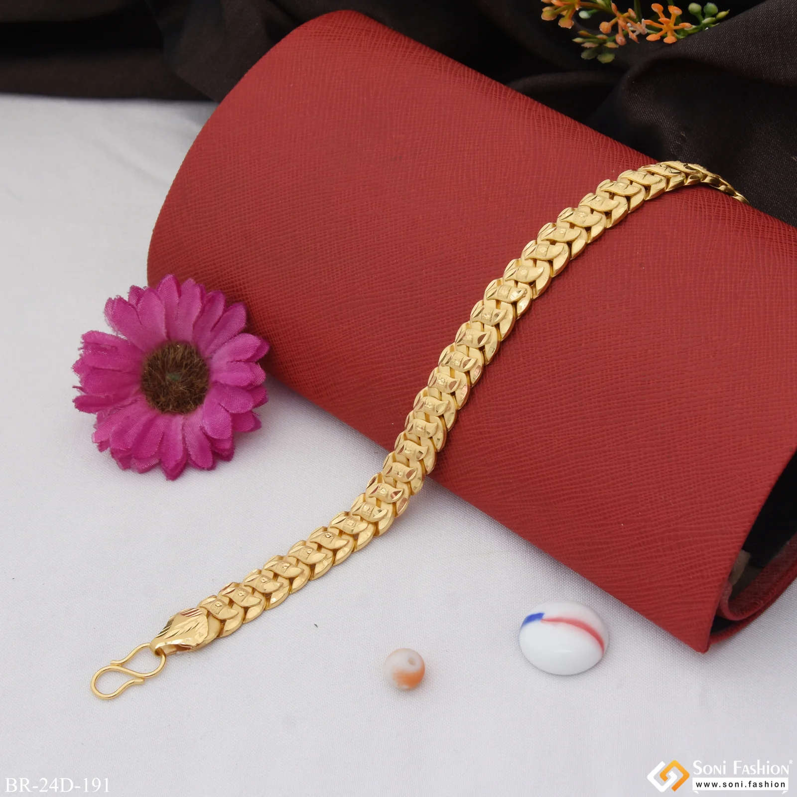 1 Gram Gold Plated Leaf Awesome Design Pokal Bracelet for Men - Style D191 - Image 3