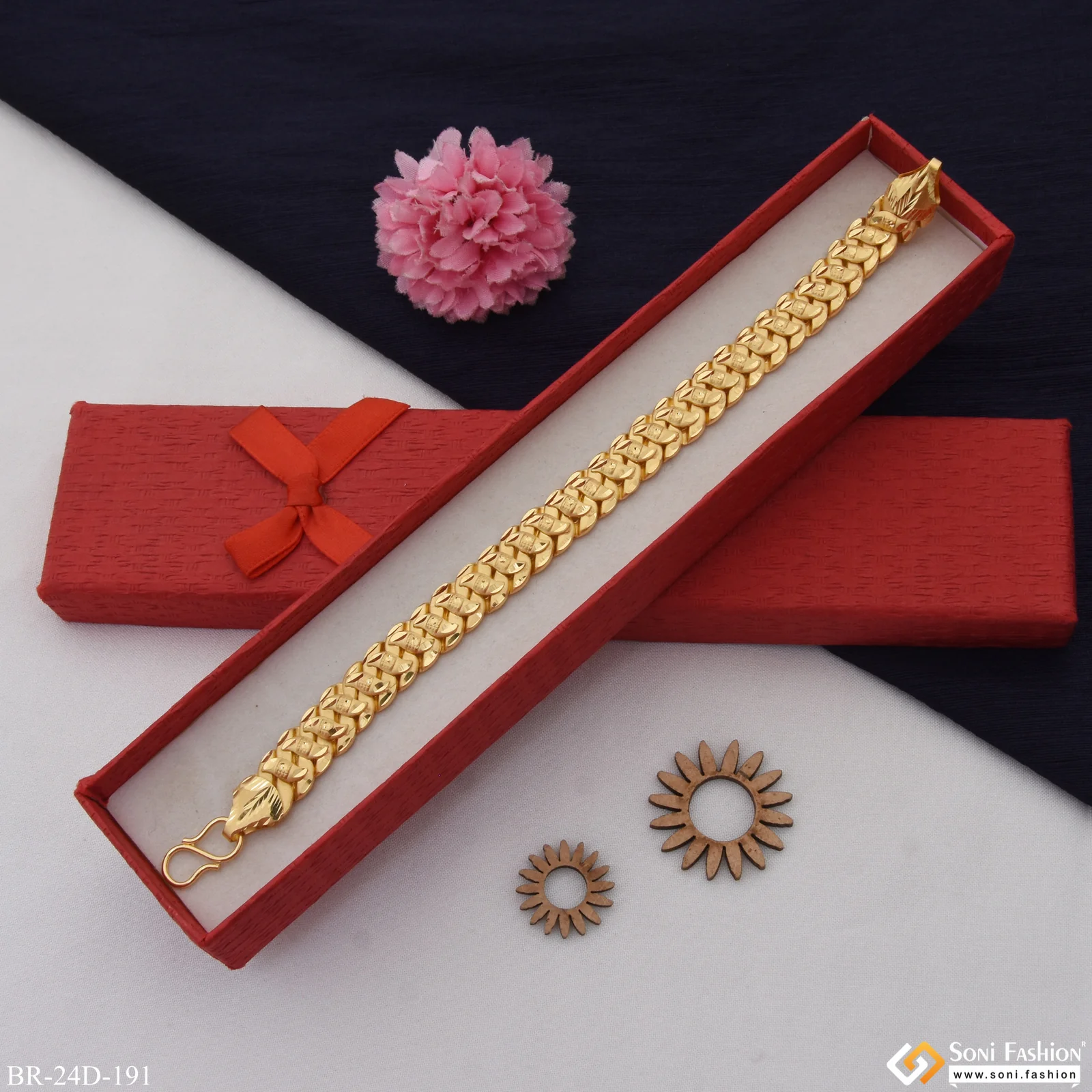 1 Gram Gold Plated Leaf Awesome Design Pokal Bracelet for Men - Style D191 - Image 4