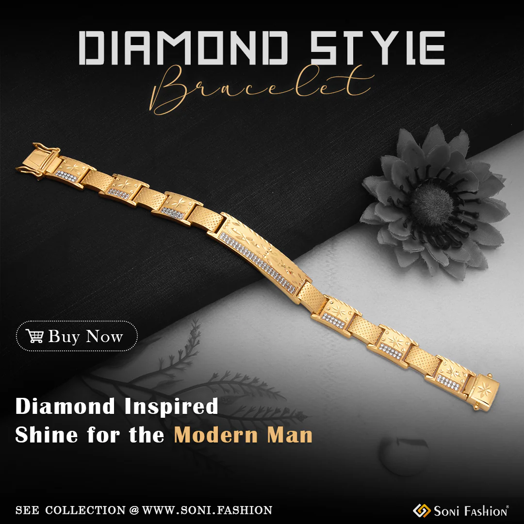 1 Gram Gold Plated Line with Diamond Delicate Design Bracelet for Men - Style B818