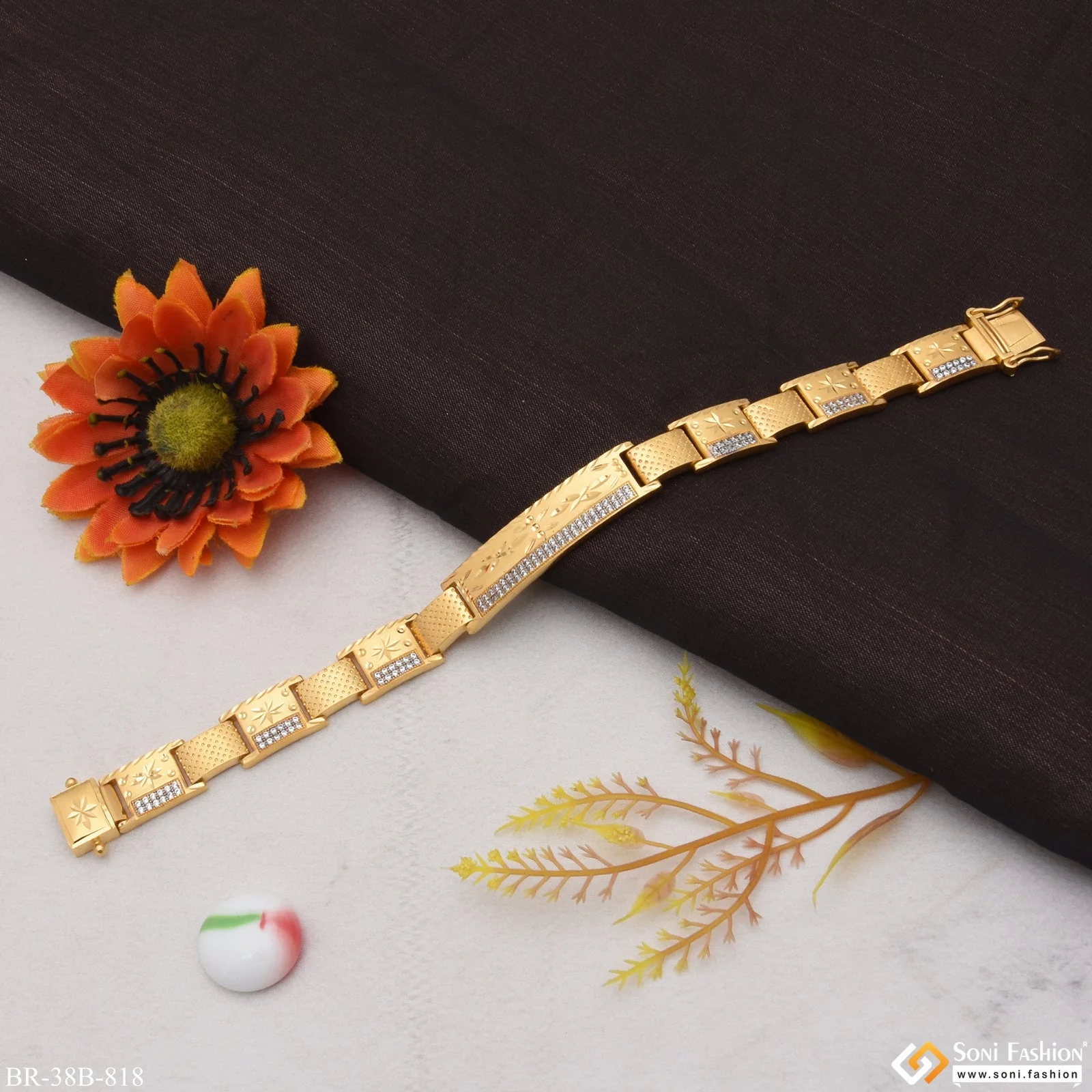 1 Gram Gold Plated Line with Diamond Delicate Design Bracelet for Men - Style B818 - Image 6
