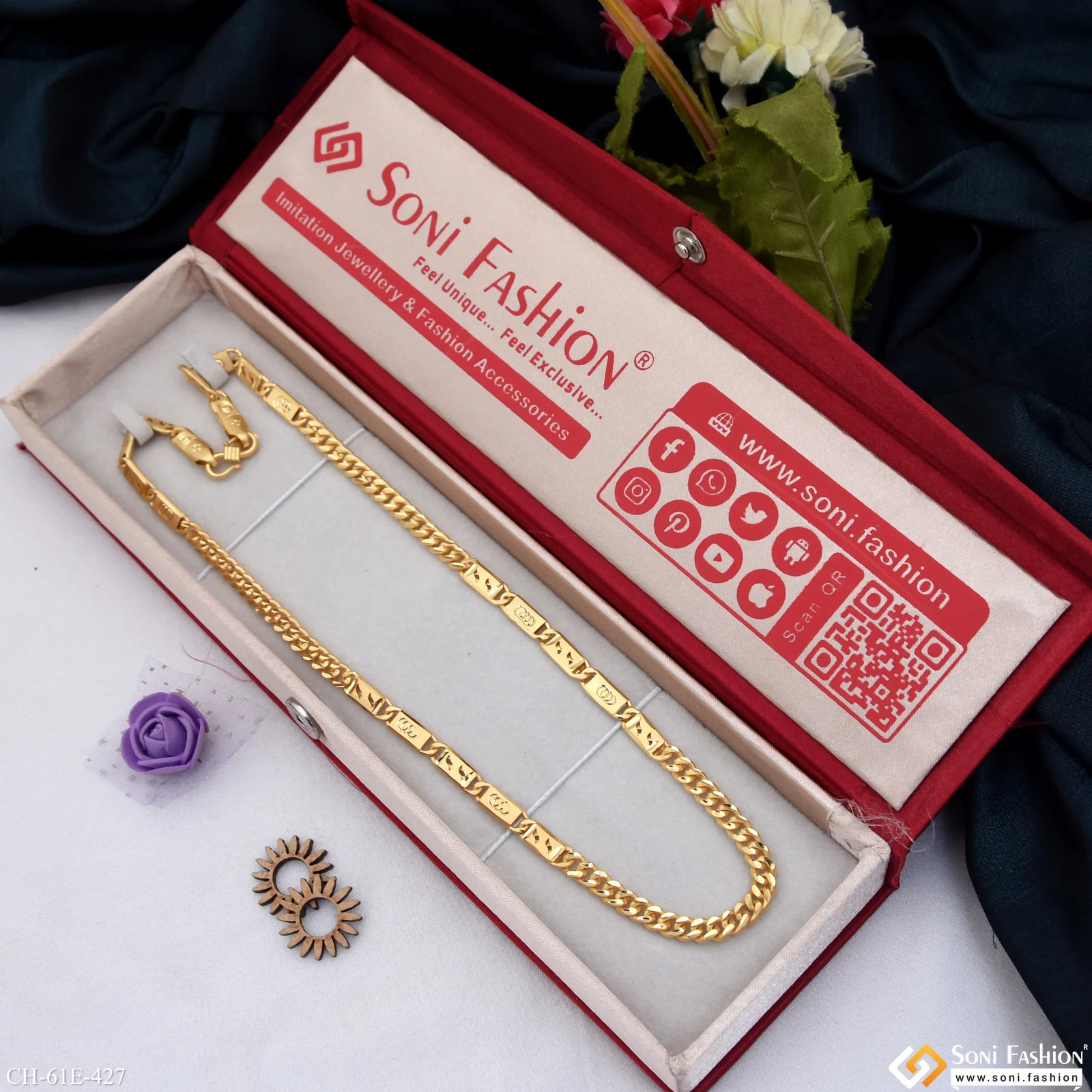 1 Gram Gold Plated Link Nawabi Chain for Men - Style E427 - Image 3