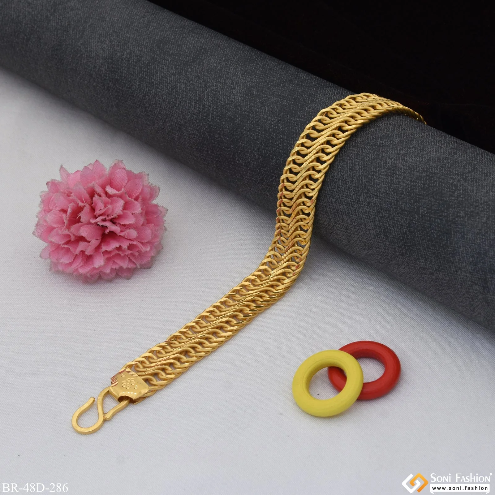 1 Gram Gold Plated Linked Amazing Design Bracelet for Men - Style D286 - Image 3