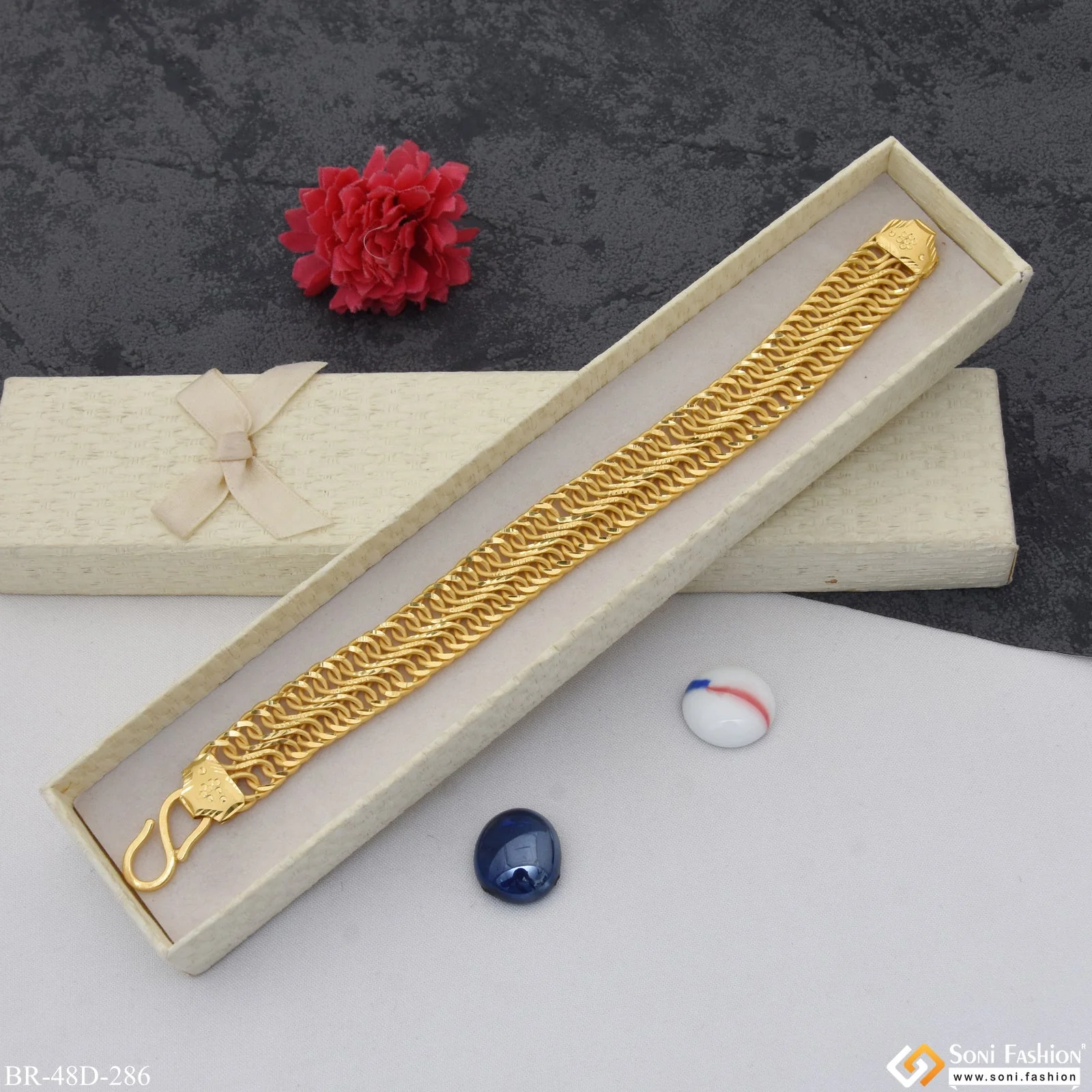 1 Gram Gold Plated Linked Amazing Design Bracelet for Men - Style D286 - Image 5