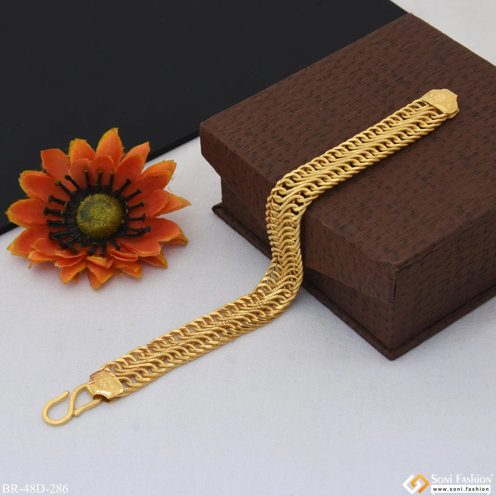 1 Gram Gold Plated Linked Amazing Design Bracelet for Men - Style D286 - Image 6