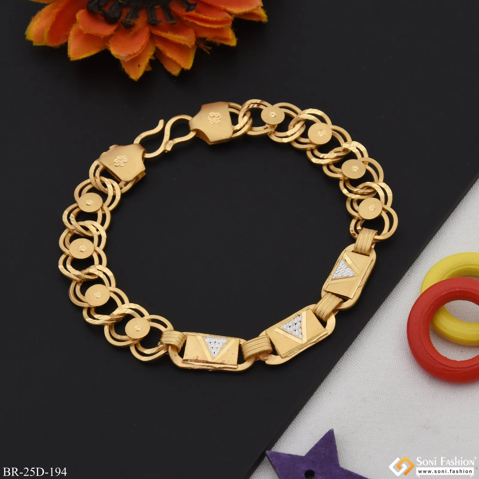 1 Gram Gold Plated Linked Funky Design Nawabi Bracelet for Men - Style D194 - Image 3