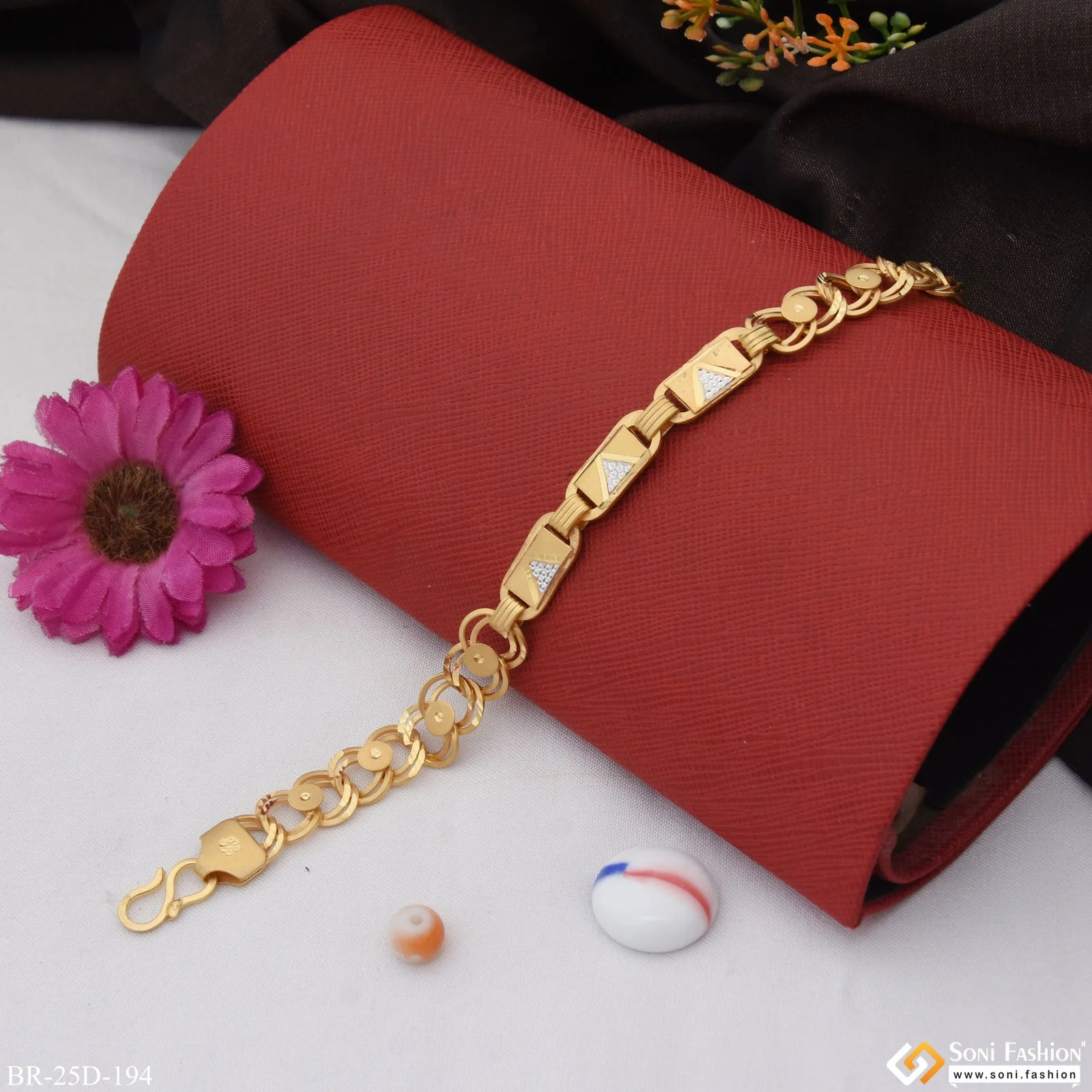 1 Gram Gold Plated Linked Funky Design Nawabi Bracelet for Men - Style D194 - Image 4