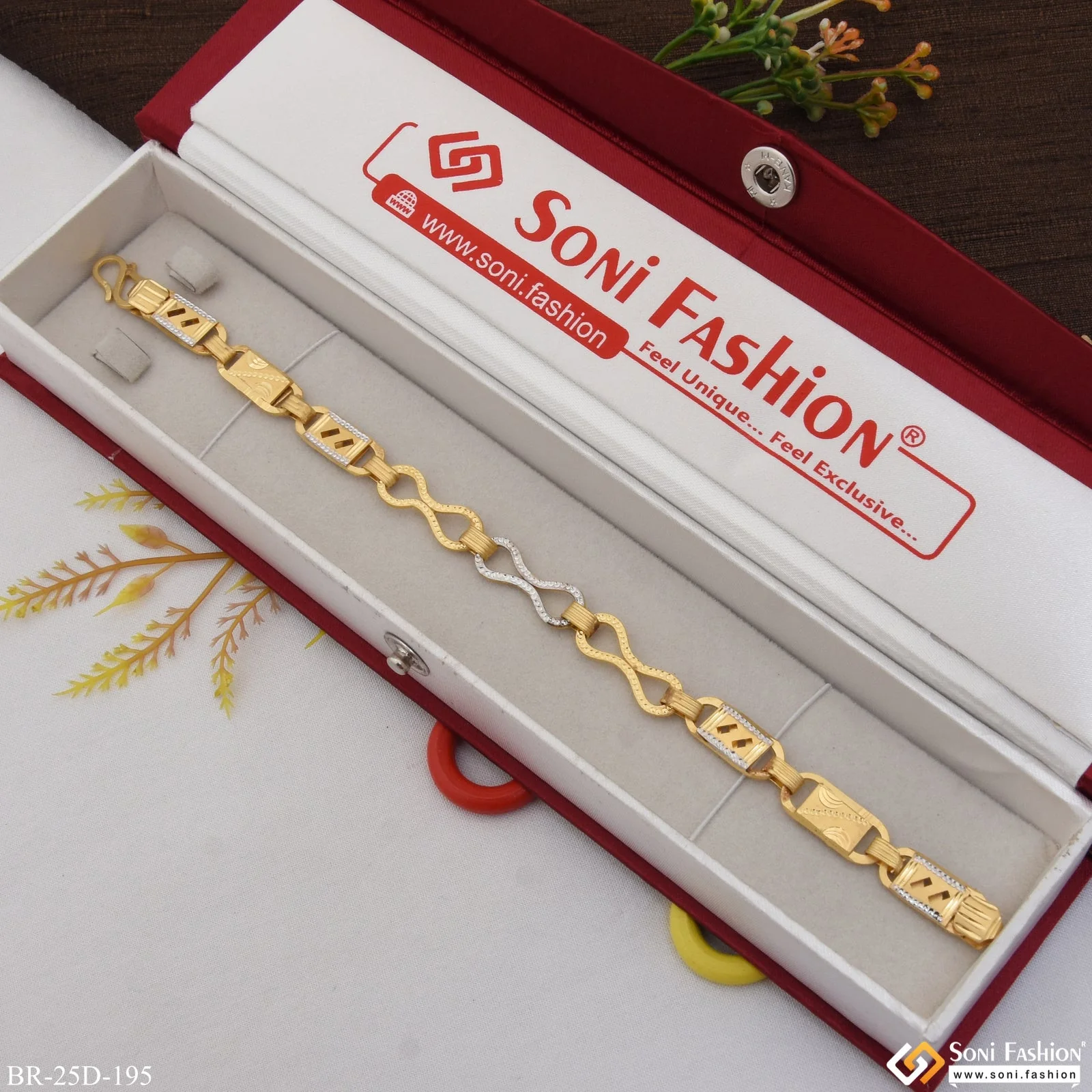 1 Gram Gold Plated Linked Latest Design Nawabi Bracelet for Men - Style D195 - Image 2