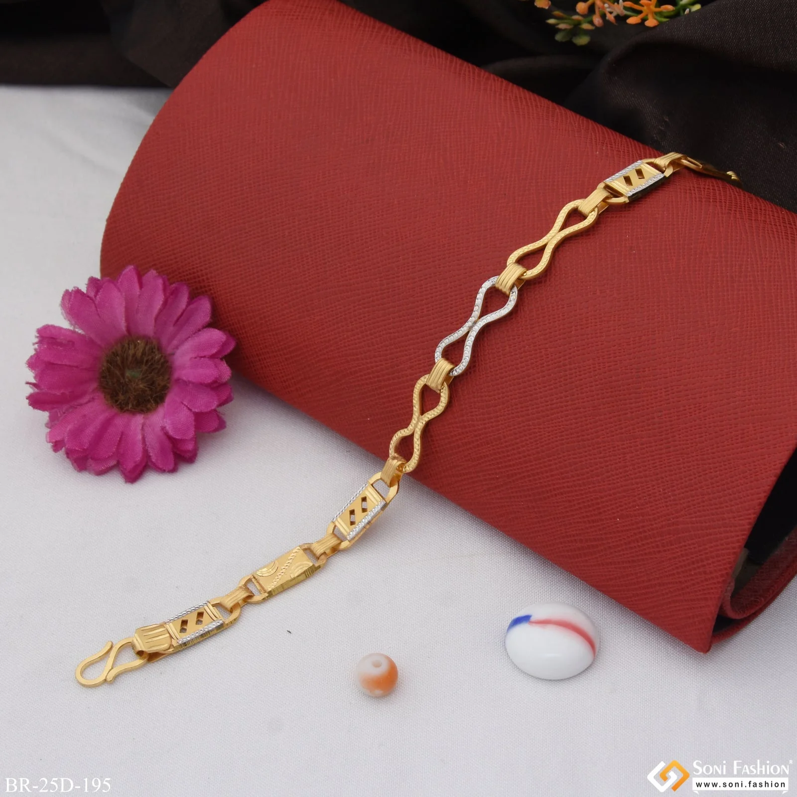 1 Gram Gold Plated Linked Latest Design Nawabi Bracelet for Men - Style D195 - Image 3