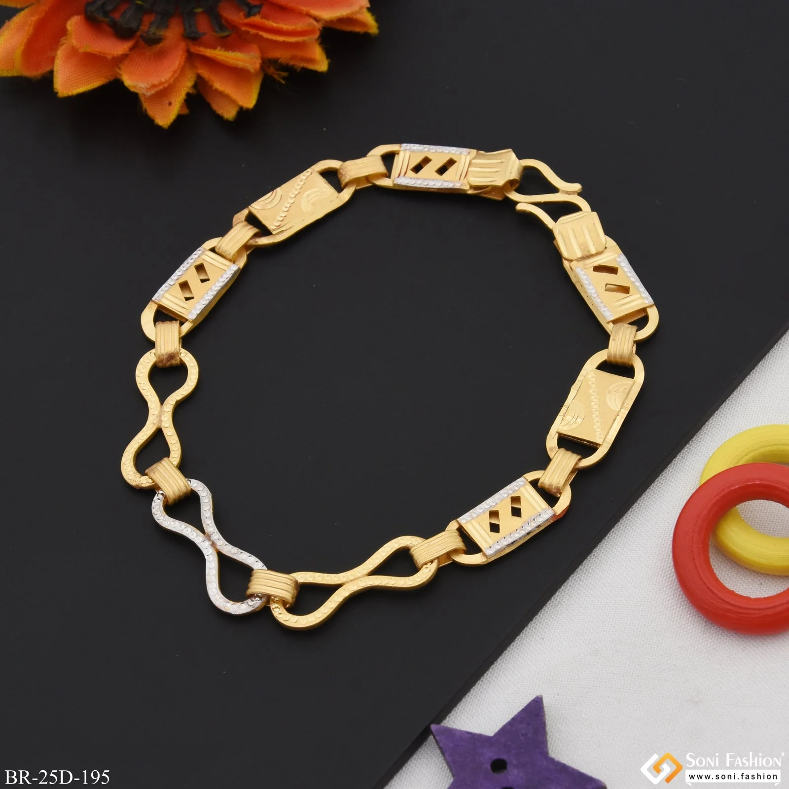 1 Gram Gold Plated Linked Latest Design Nawabi Bracelet for Men - Style D195 - Image 4