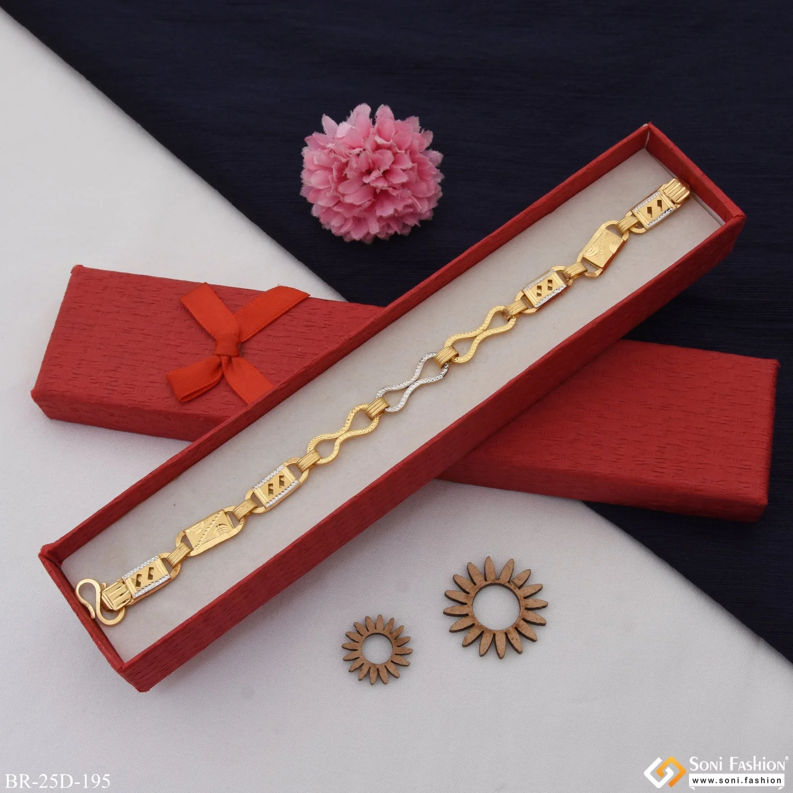 1 Gram Gold Plated Linked Latest Design Nawabi Bracelet for Men - Style D195 - Image 5