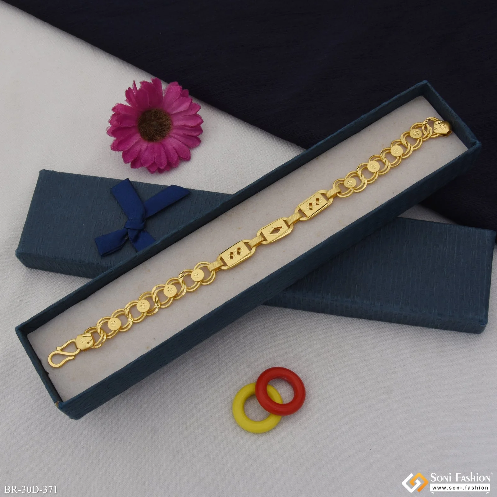 1 Gram Gold Plated Linked Trending Design Nawabi Bracelet for Men - Style D371 - Image 3