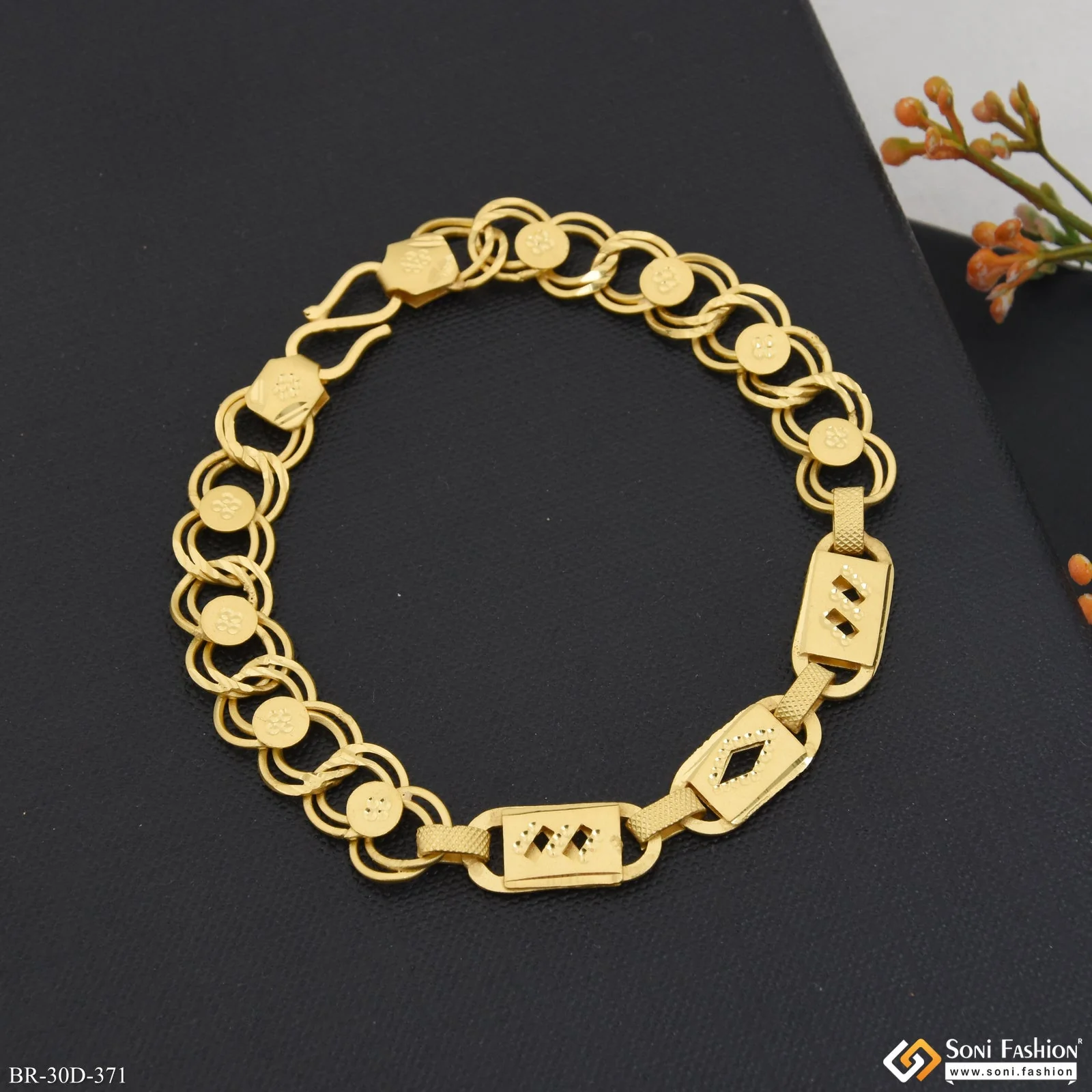 1 Gram Gold Plated Linked Trending Design Nawabi Bracelet for Men - Style D371 - Image 4
