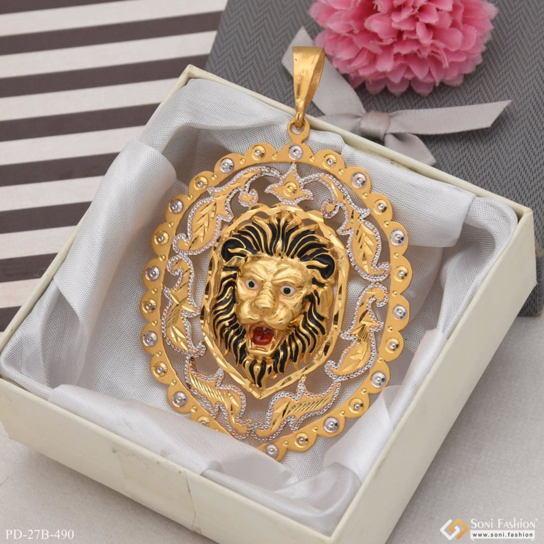 1 Gram Gold Plated Lion Best Quality Durable Design Pendant for Men - Style B490 - Image 2