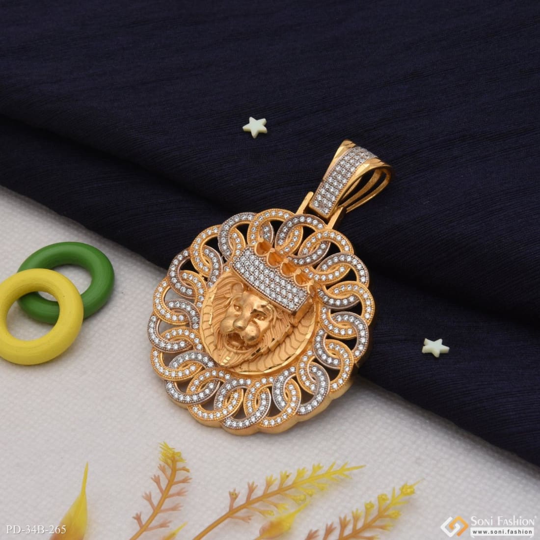 1 Gram Gold Plated Lion Face With Diamond Best Quality Pendant For Men - Style B265 - Image 2