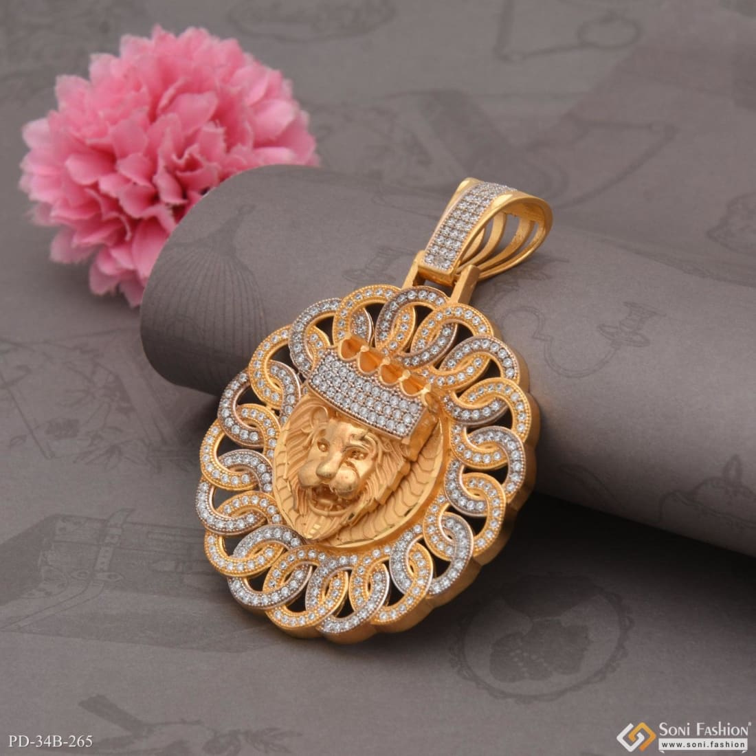 1 Gram Gold Plated Lion Face With Diamond Best Quality Pendant For Men - Style B265 - Image 3
