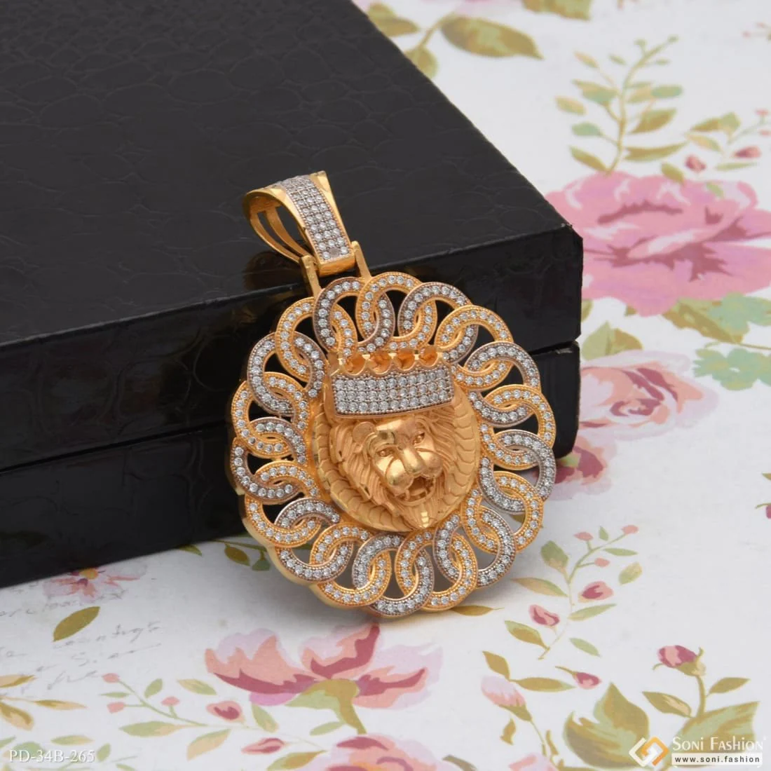1 Gram Gold Plated Lion Face With Diamond Best Quality Pendant For Men - Style B265 - Image 4