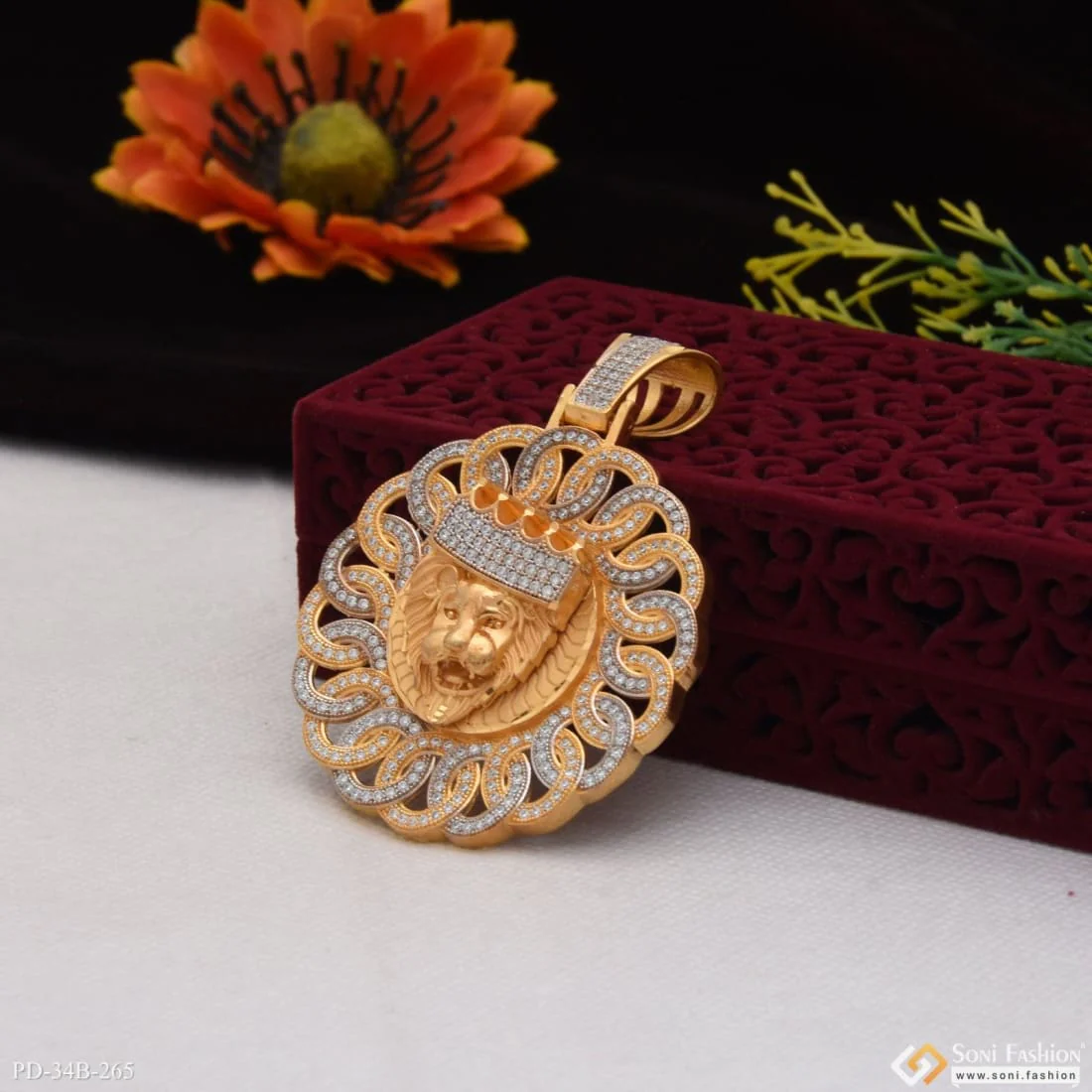 1 Gram Gold Plated Lion Face With Diamond Best Quality Pendant For Men - Style B265 - Image 5