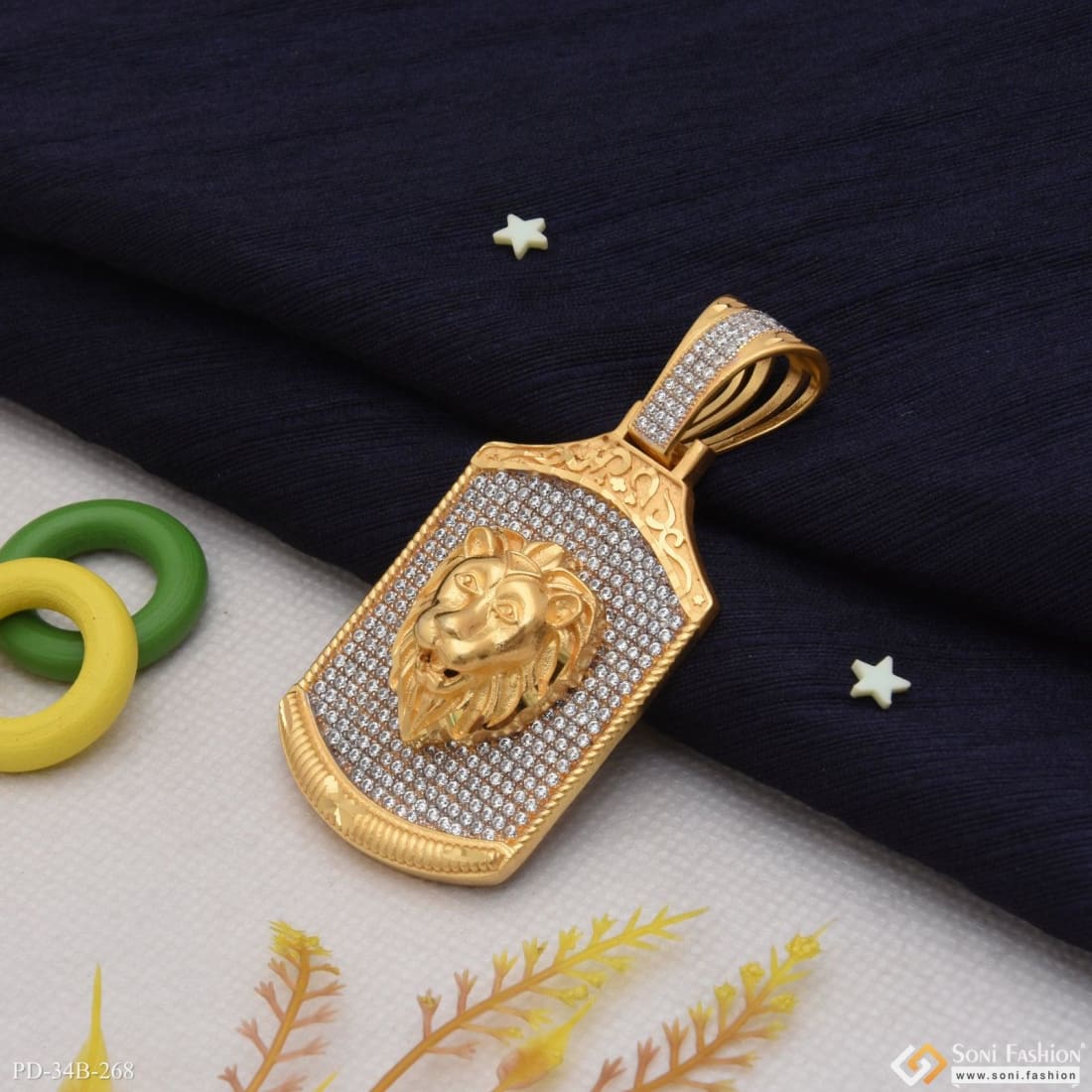 1 Gram Gold Plated Lion Face With Diamond Gorgeous Design Pendant - Style B268 - Image 3
