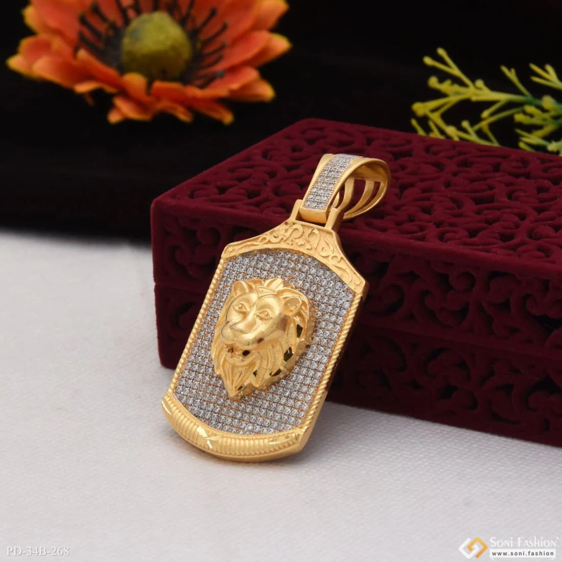 1 Gram Gold Plated Lion Face With Diamond Gorgeous Design Pendant - Style B268 - Image 6
