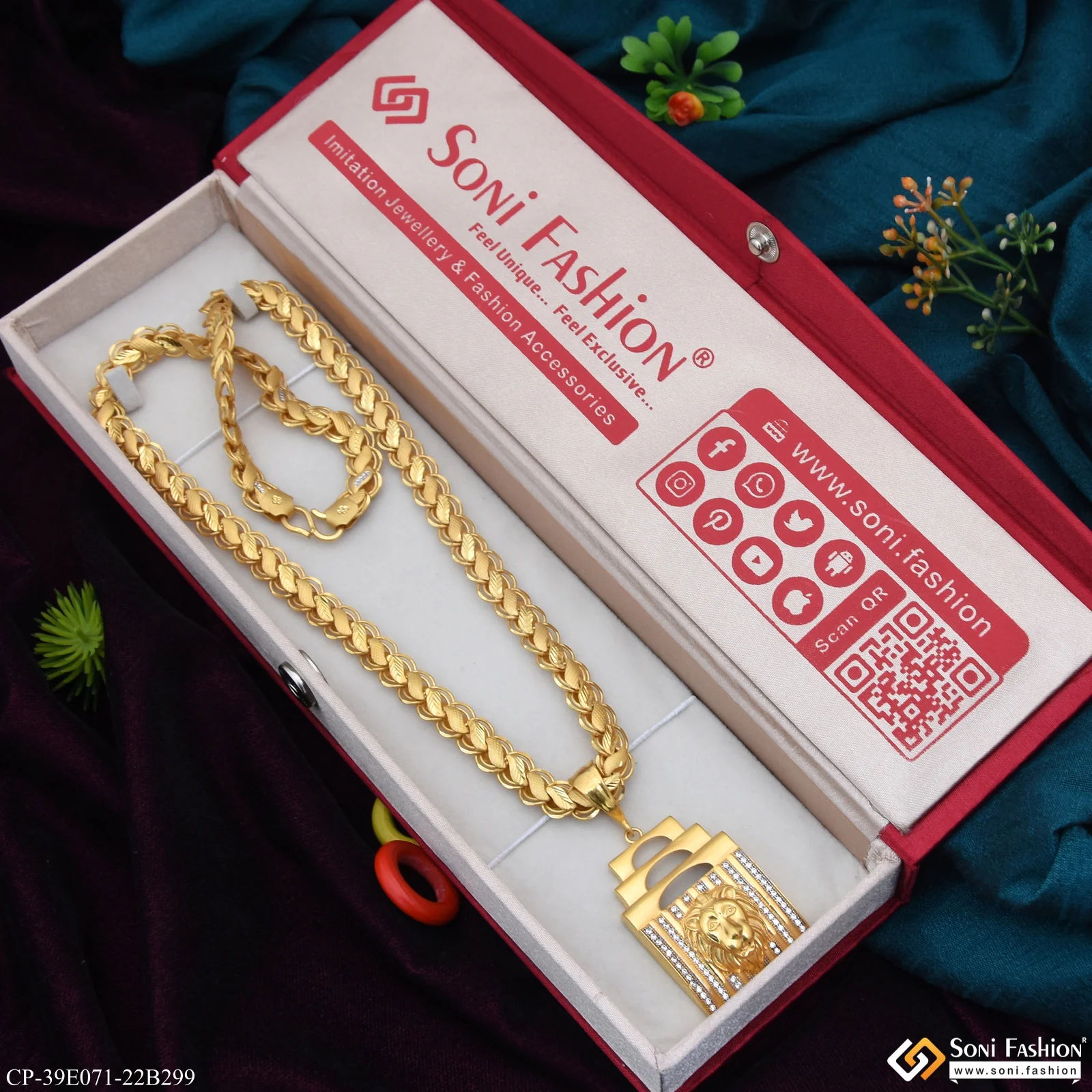 1 Gram Gold Plated Lion Pendant With Chain for Men (CP-E071-B299) - Image 3