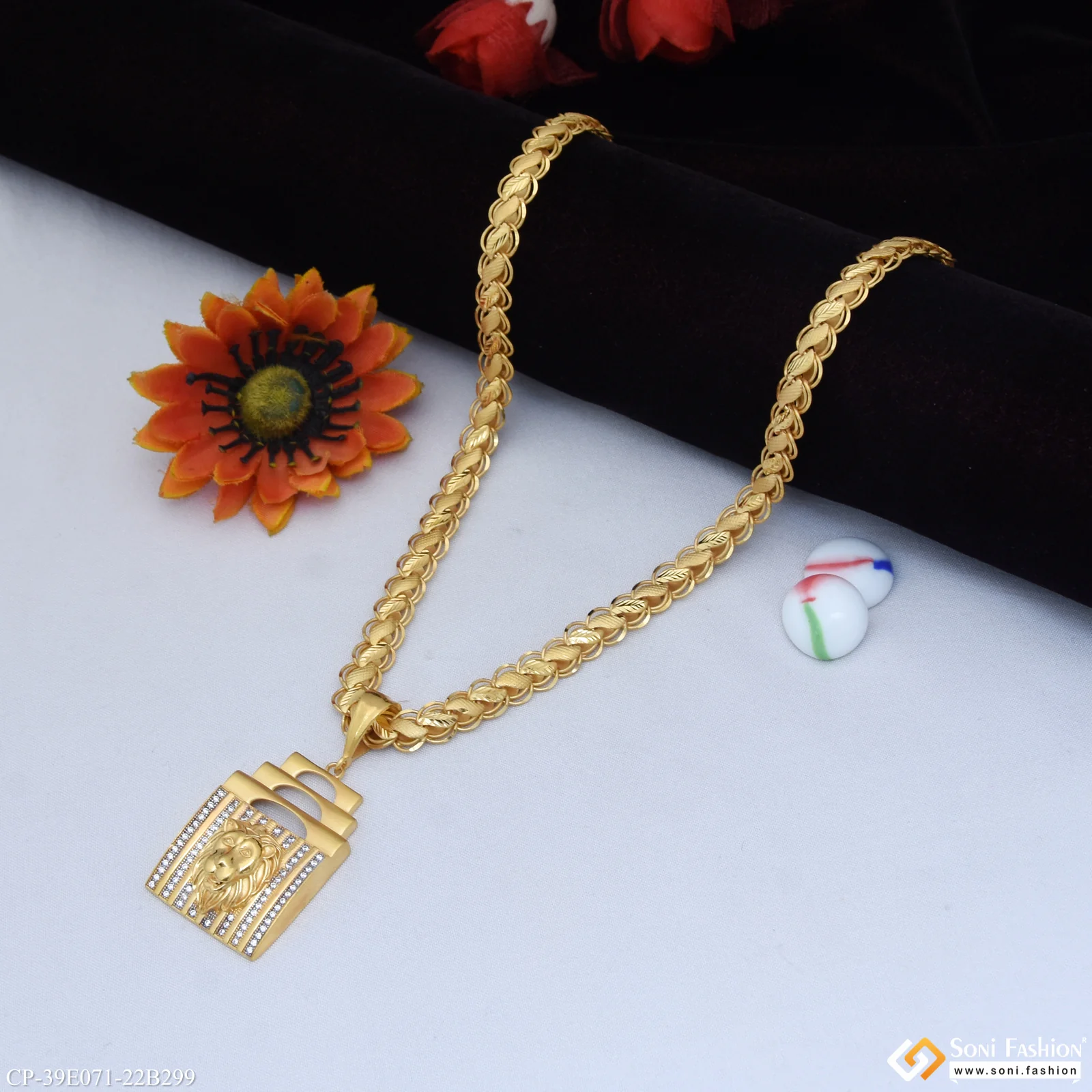 1 Gram Gold Plated Lion Pendant With Chain for Men (CP-E071-B299) - Image 4