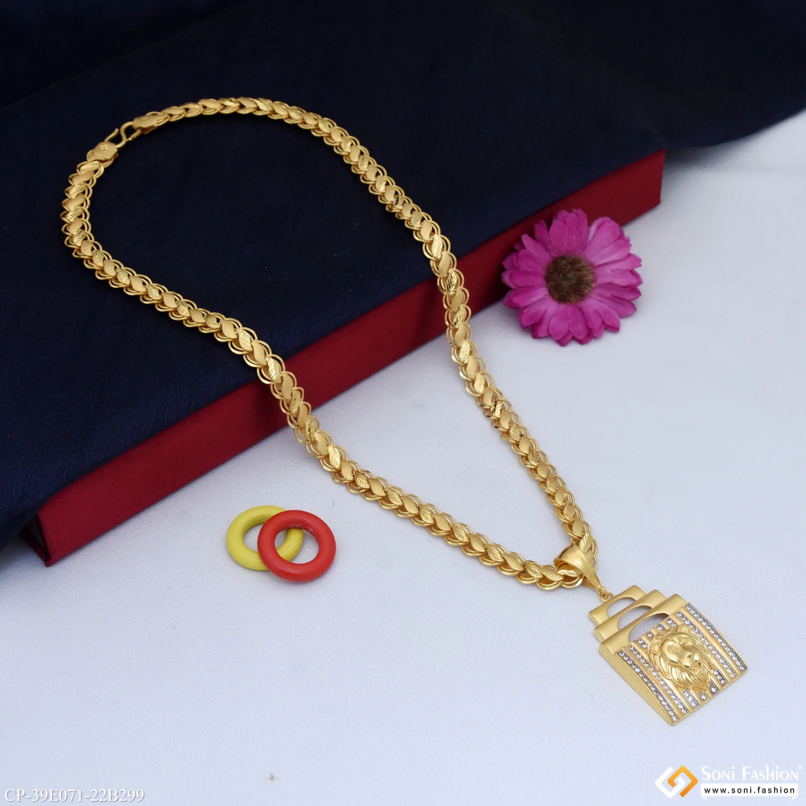 1 Gram Gold Plated Lion Pendant With Chain for Men (CP-E071-B299) - Image 5