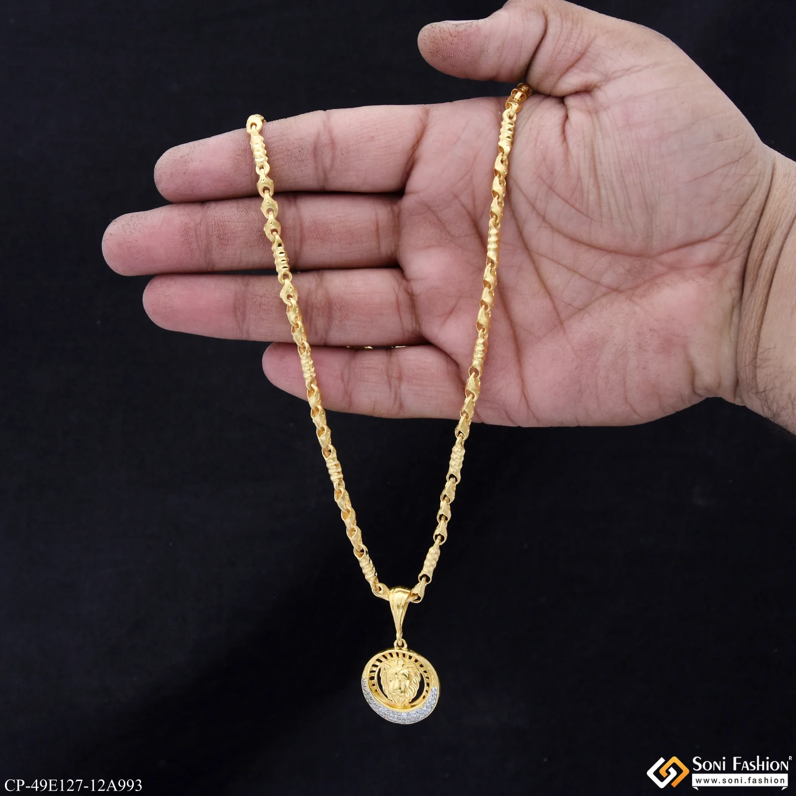 1 Gram Gold Plated Lion Pendant With Chain for Men (CP-E127-A993) - Image 2