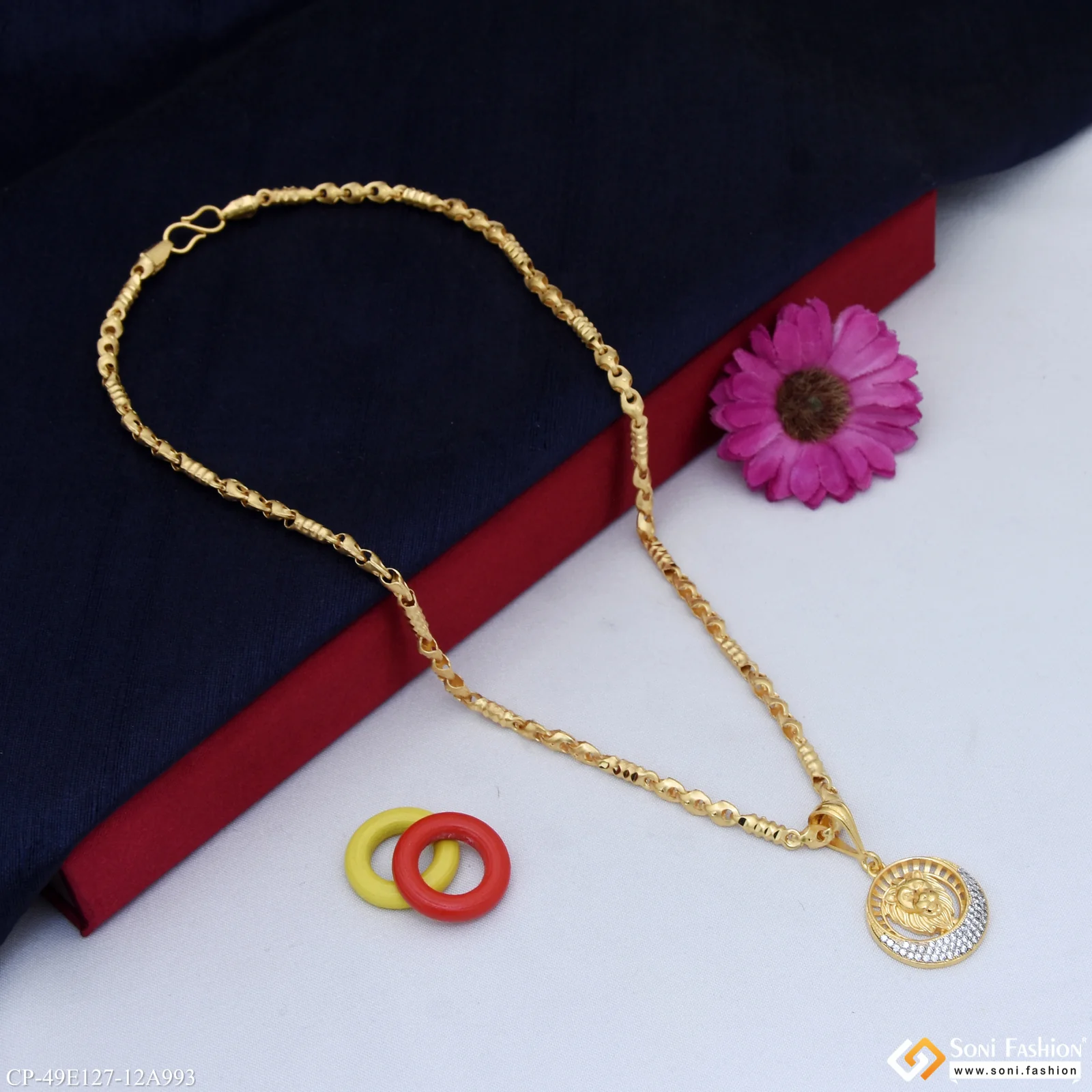 1 Gram Gold Plated Lion Pendant With Chain for Men (CP-E127-A993) - Image 4