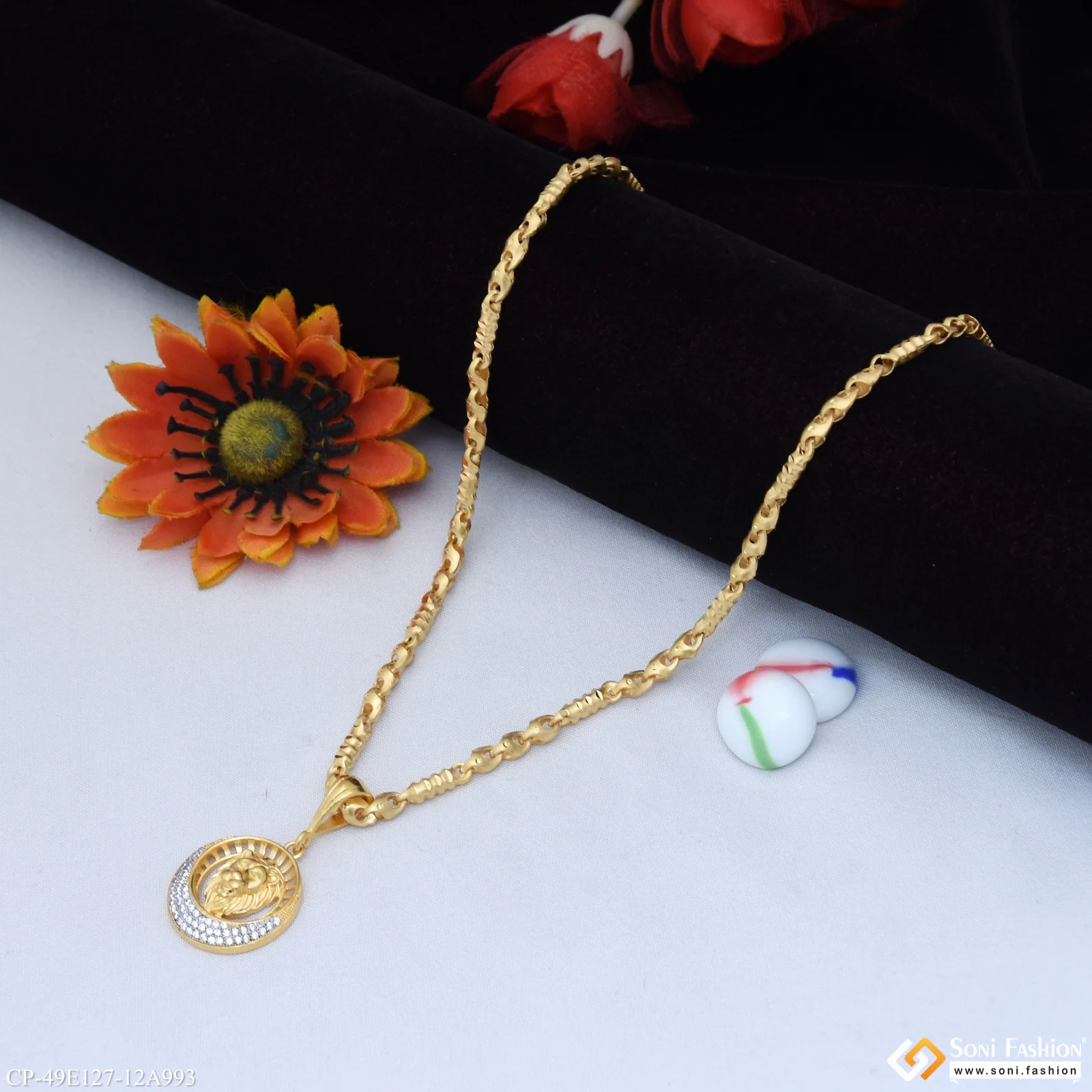 1 Gram Gold Plated Lion Pendant With Chain for Men (CP-E127-A993) - Image 5
