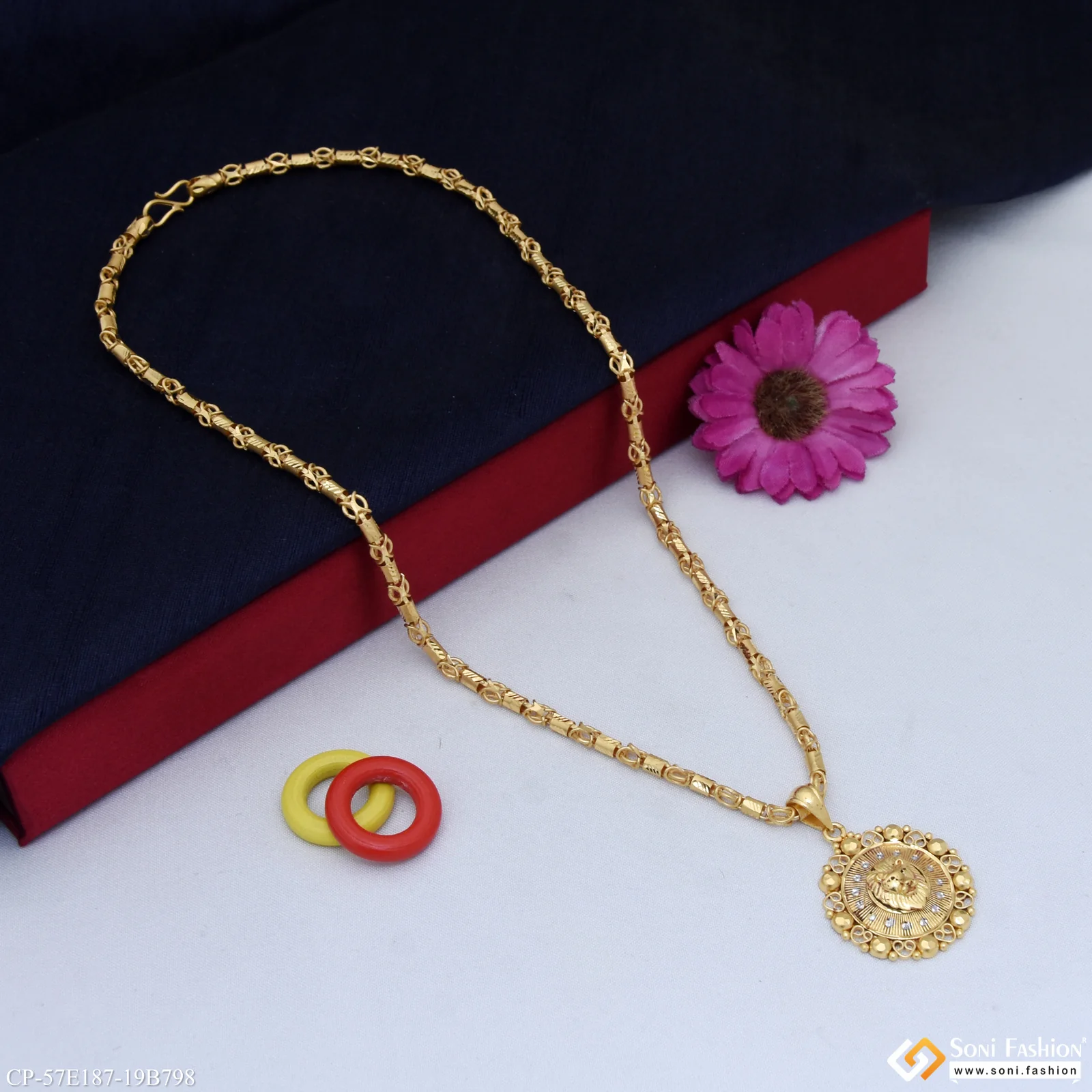 1 Gram Gold Plated Lion Pendant With Chain for Men (CP-E187-B798) - Image 4