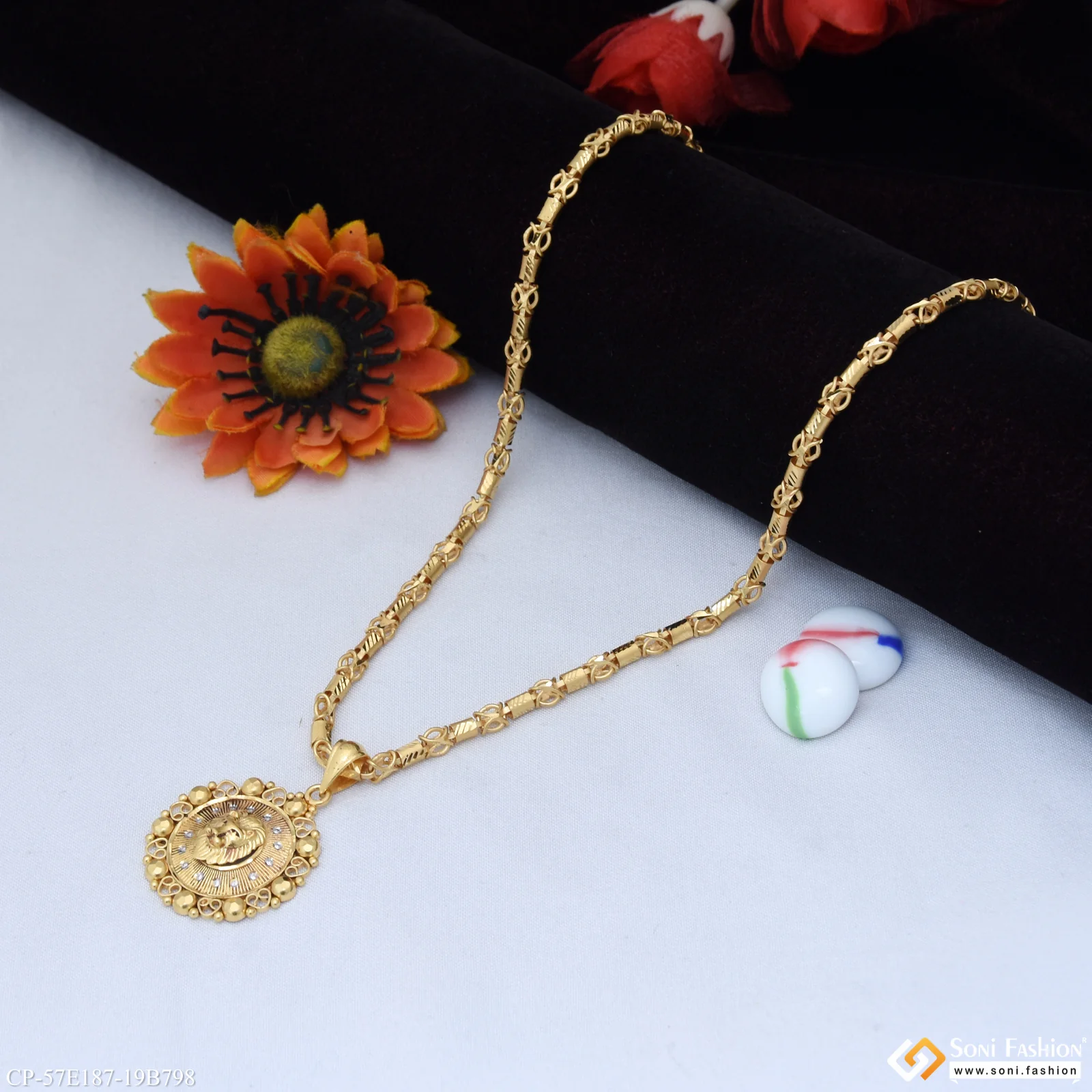 1 Gram Gold Plated Lion Pendant With Chain for Men (CP-E187-B798) - Image 5