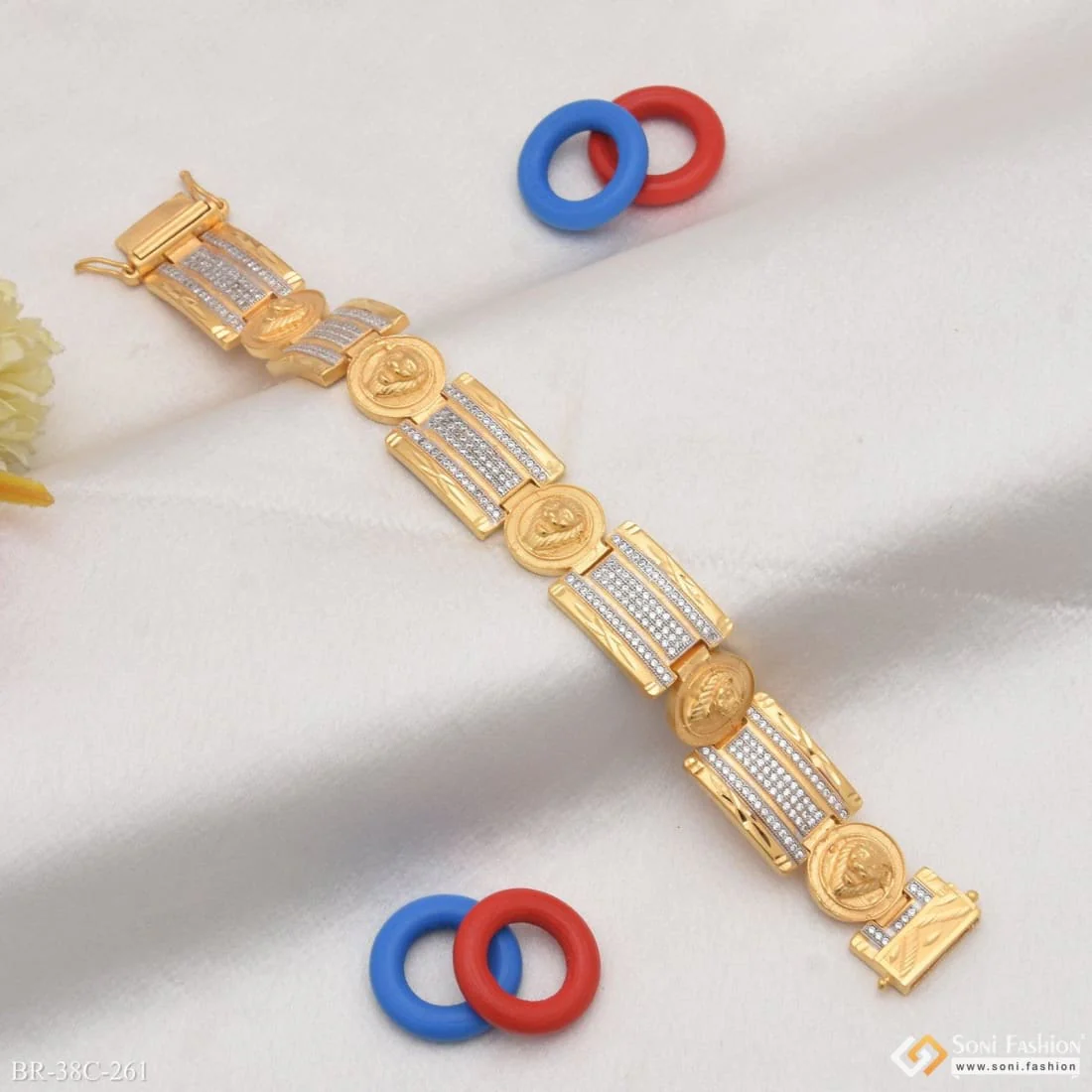 1 Gram Gold Plated Lion With Diamond Antique Design Bracelet For Men - Style C261 - Image 4