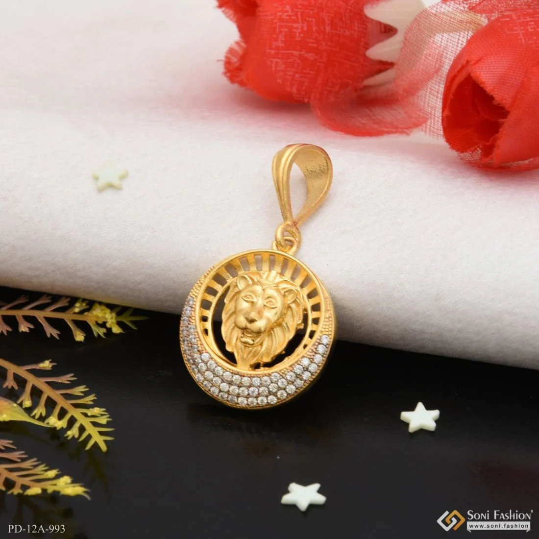 1 Gram Gold Plated Lion With Diamond Antique Design Pendant For Men - Style A993 - Image 3
