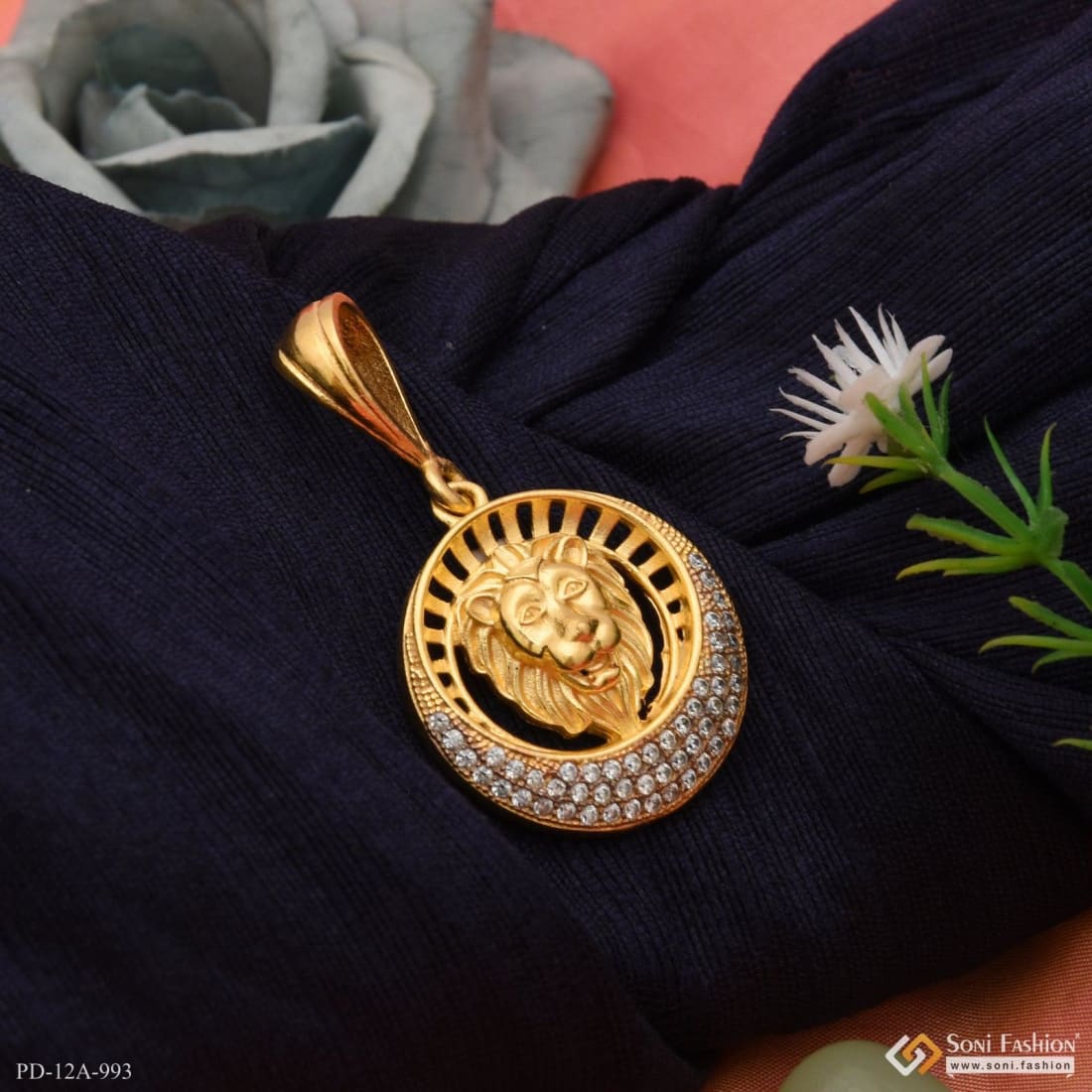 1 Gram Gold Plated Lion With Diamond Antique Design Pendant For Men - Style A993 - Image 4