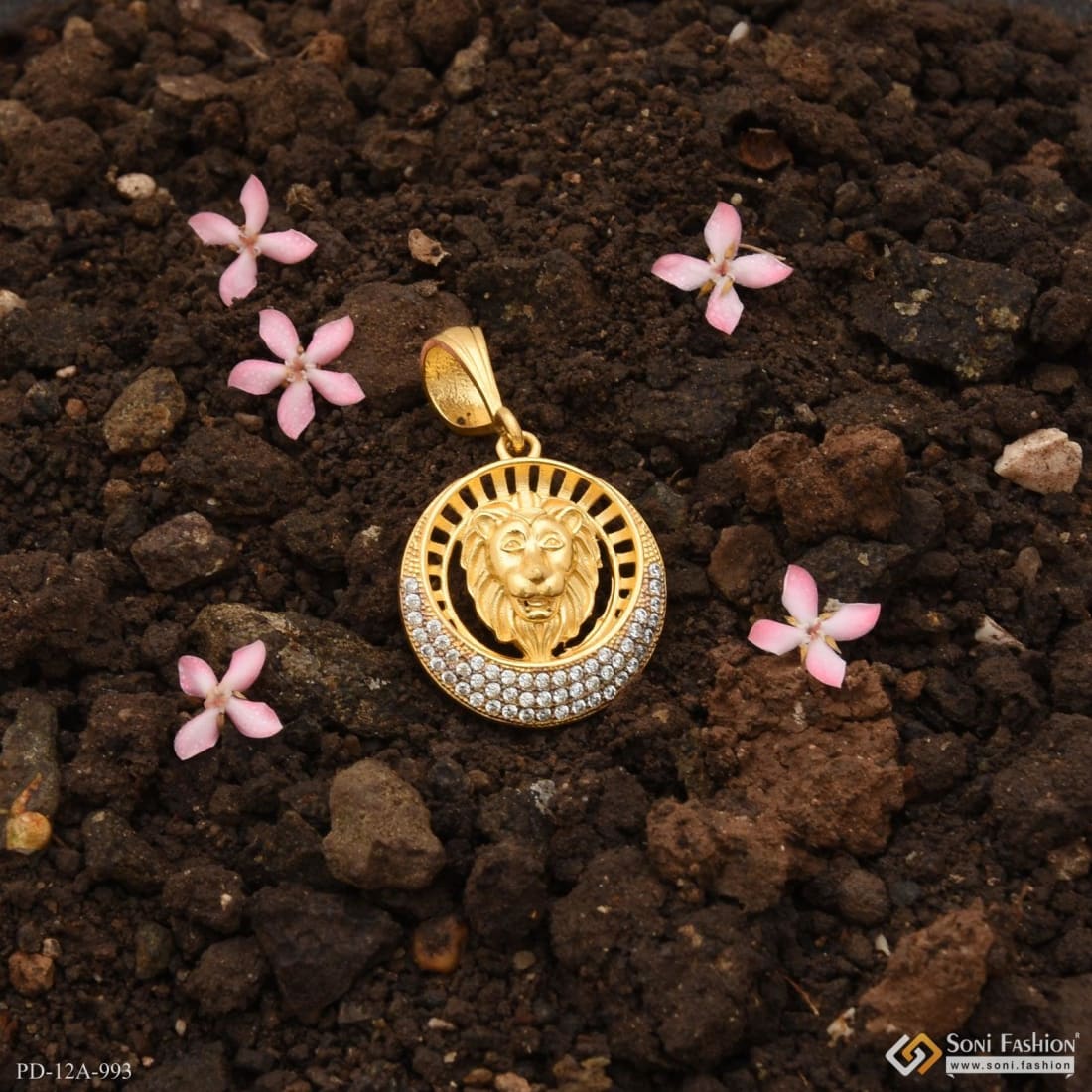 1 Gram Gold Plated Lion With Diamond Antique Design Pendant For Men - Style A993 - Image 6