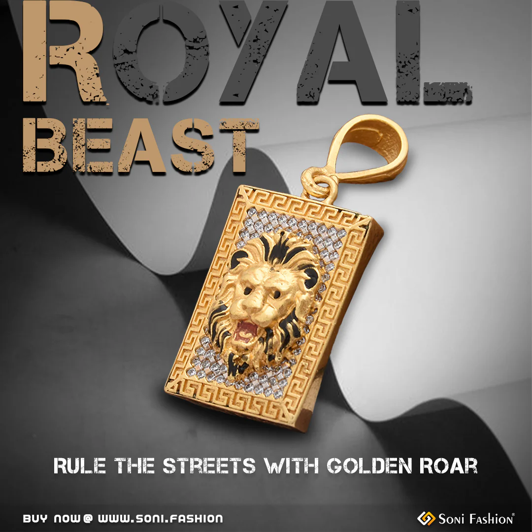 1 Gram Gold Plated Lion With Diamond Funky Design Pendant For Men - Style B545