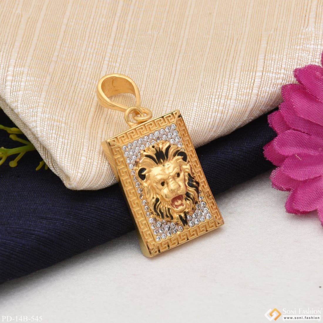 1 Gram Gold Plated Lion With Diamond Funky Design Pendant For Men - Style B545 - Image 3