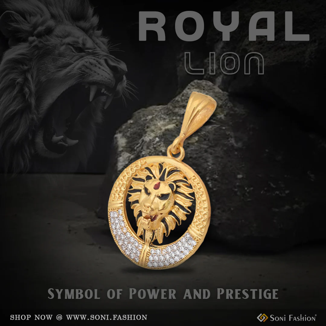 1 Gram Gold Plated Lion with Diamond Gorgeous Design Pendant for Men - Style A994
